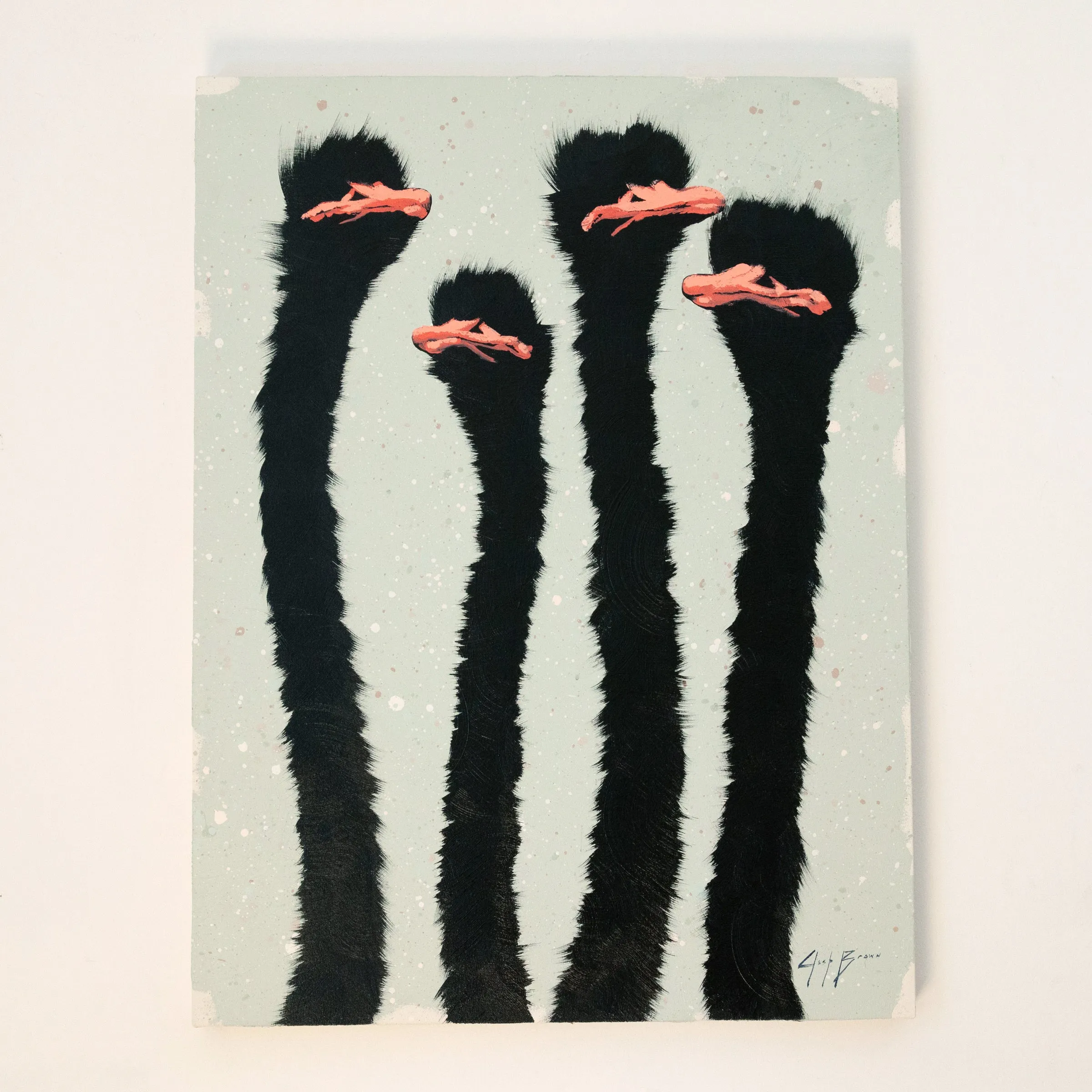 Four Pink Ostrich On Off Pink Splash