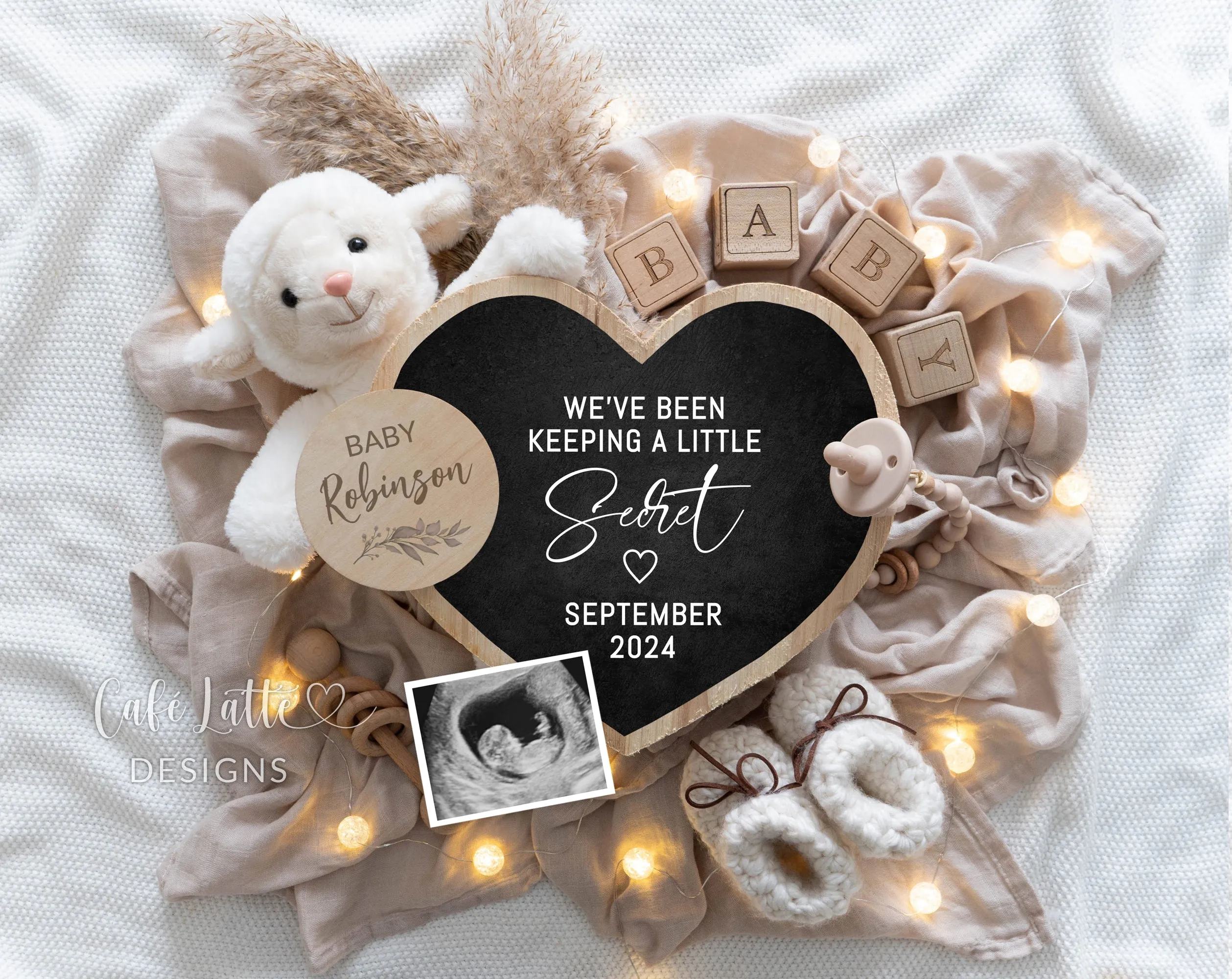 Gender Neutral Pregnancy Announcement - Boho Lamb Digital With Heart Board
