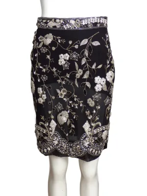 GENNY- Black & Silver Beaded Net Skirt, Size-4