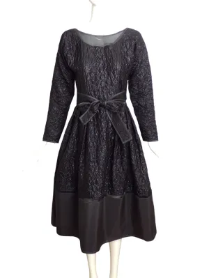 GEOFFREY BEENE- 1980s Black Crinkle Lamé Dress, Size 4