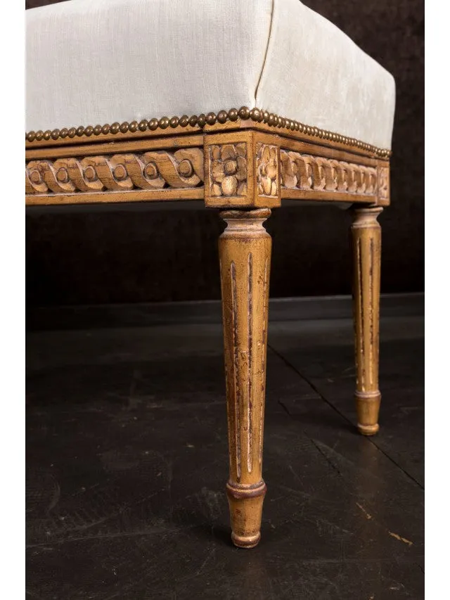 Gilt Leg Bench with Ivory Velvet
