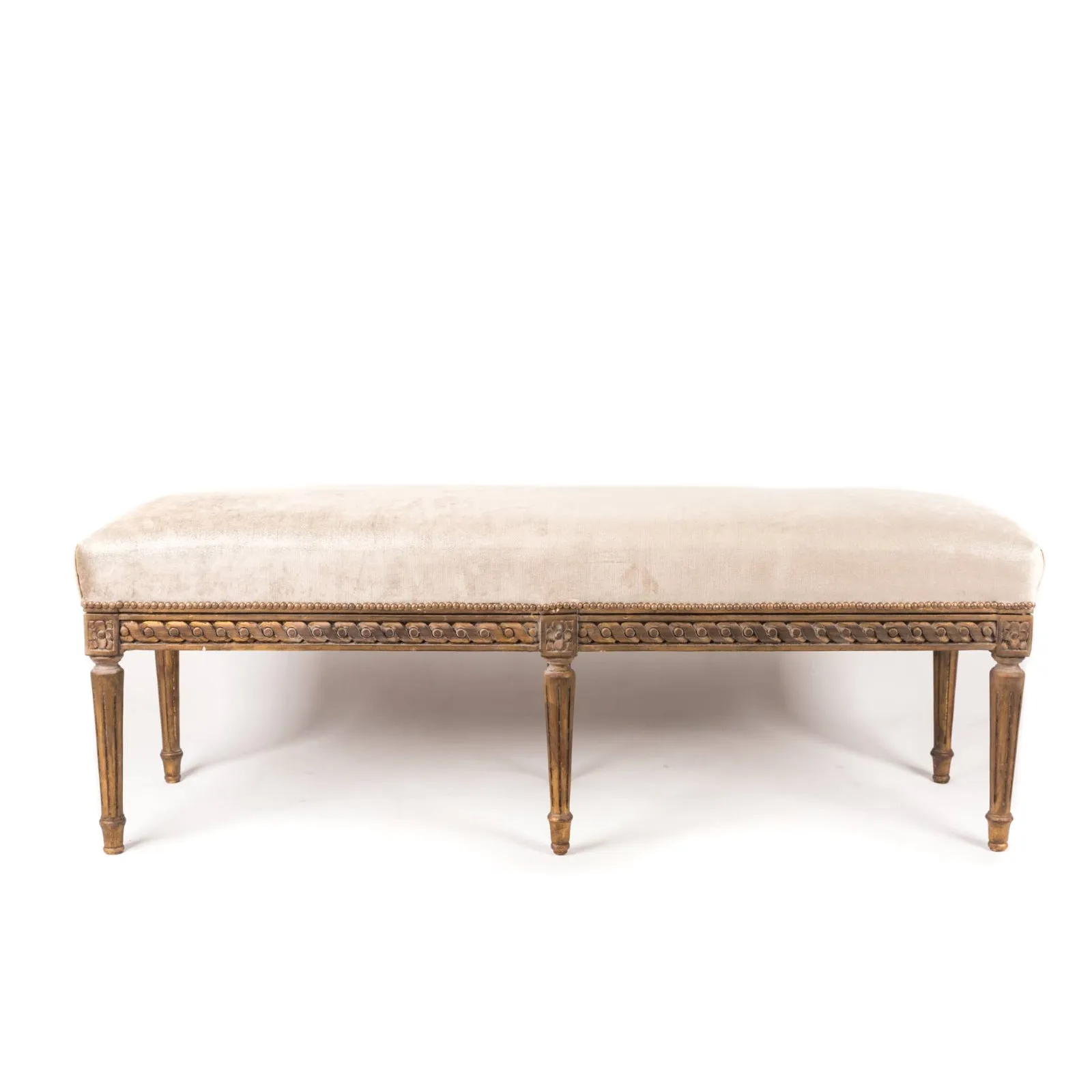 Gilt Leg Bench with Ivory Velvet