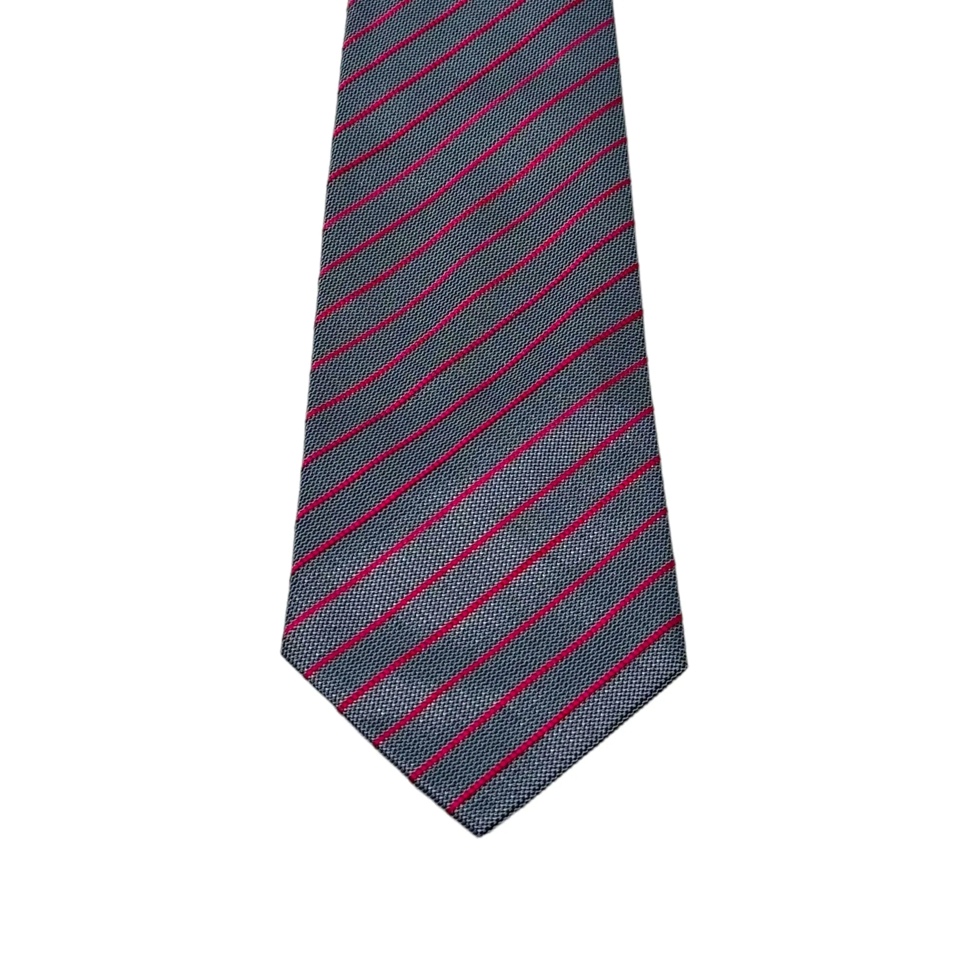 GIORGIO ARMANI Diagonal Stripe Silk Tie - Grey & Fuchsia