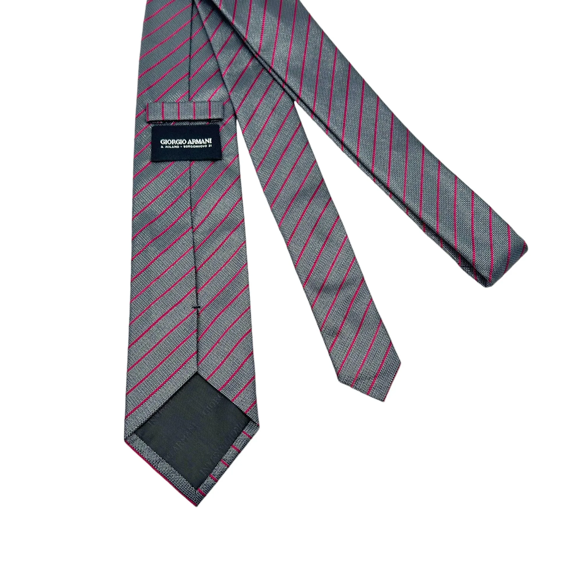 GIORGIO ARMANI Diagonal Stripe Silk Tie - Grey & Fuchsia
