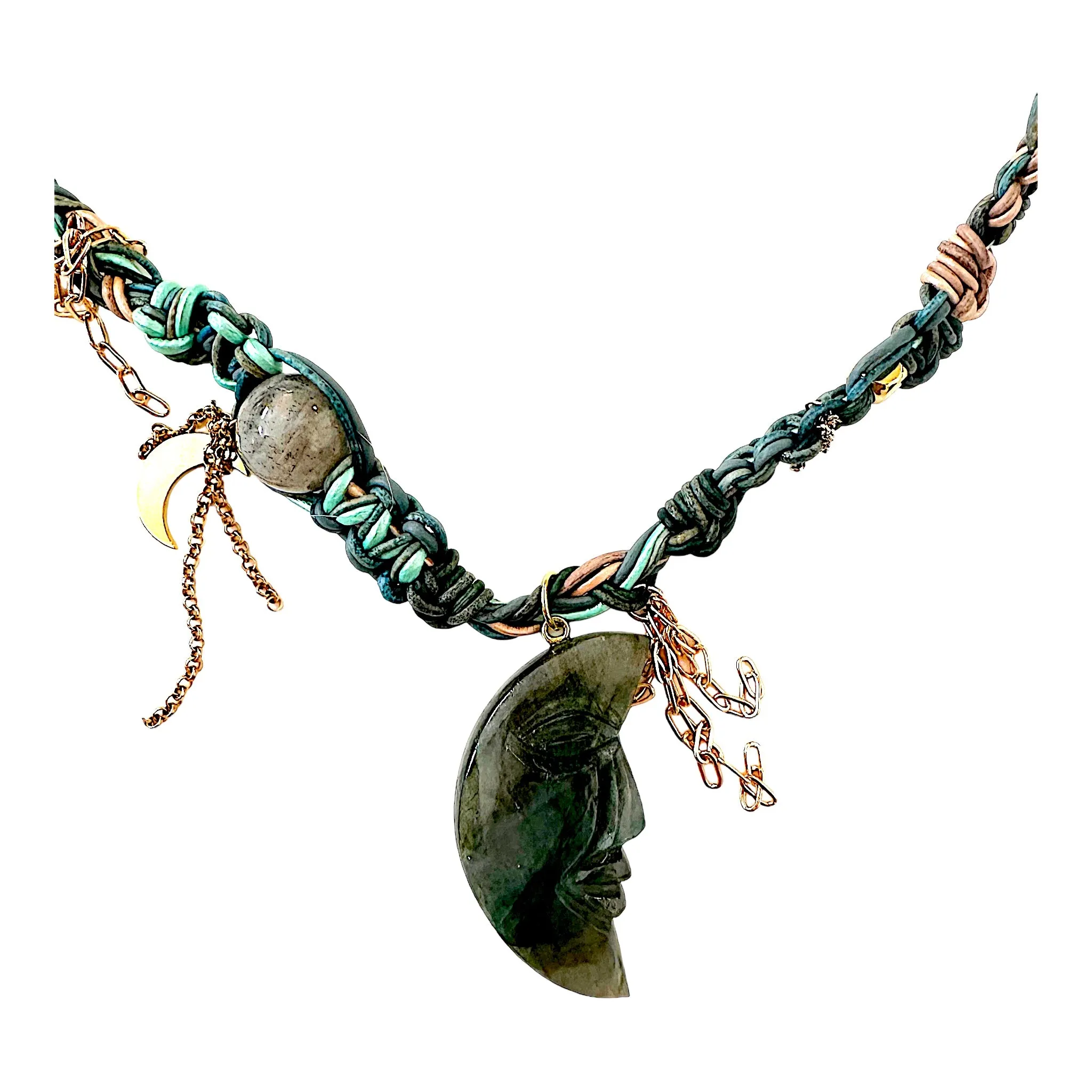 Glowing Moon Leather Rockstar Necklace
