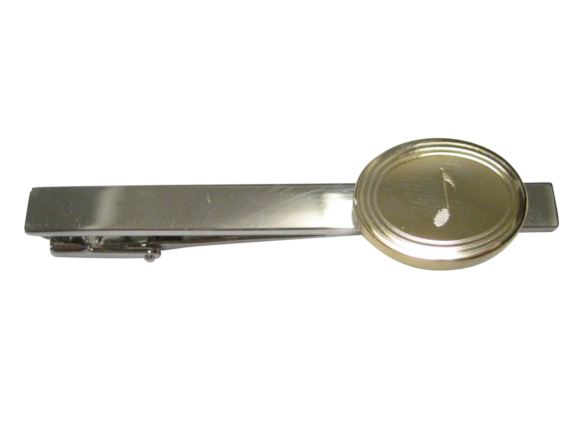 Gold Toned Oval Etched Single Quaver Musical Note Tie Clip
