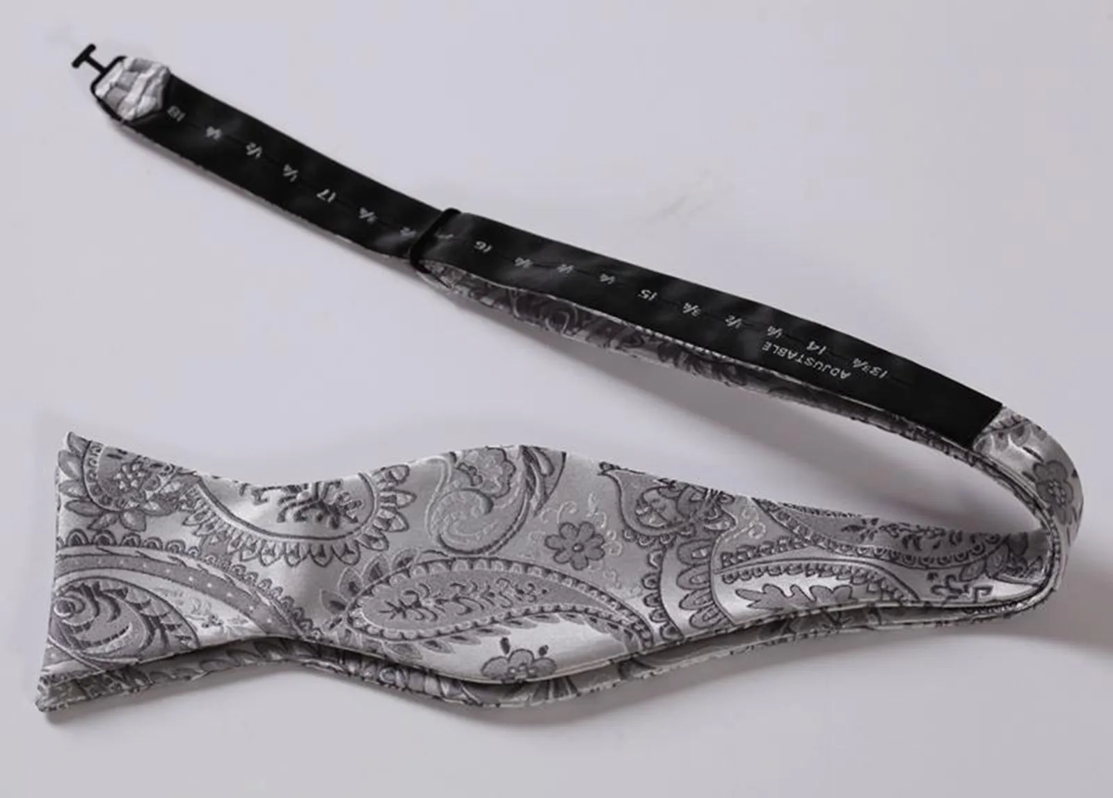 Gray Paisley Mens Silk Self tie Bow Tie with Pocket Squares Set