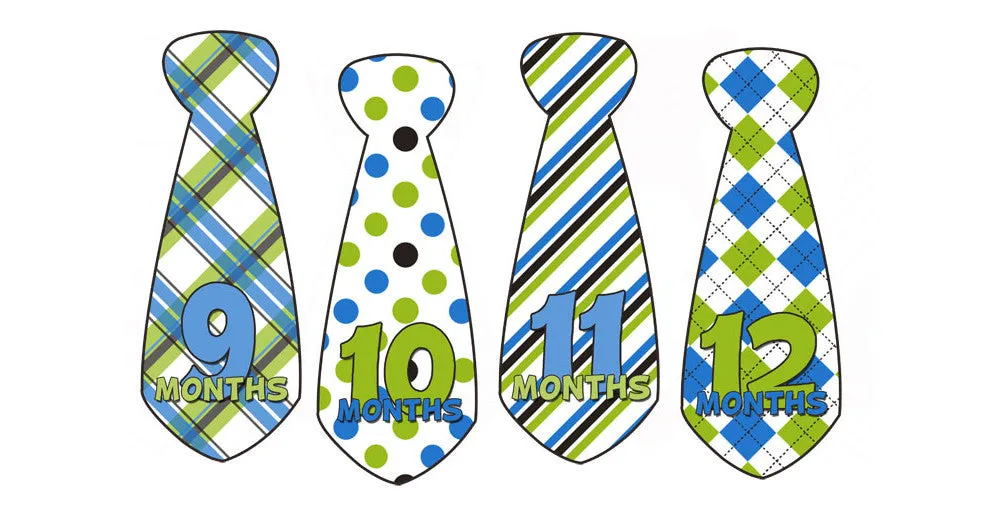 Green and Blue Patterned Baby Month Stickers - Tie Shaped