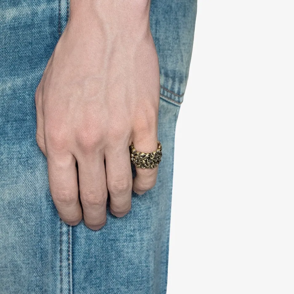 Gucci Lionhead Mane Ring in Antique Gold