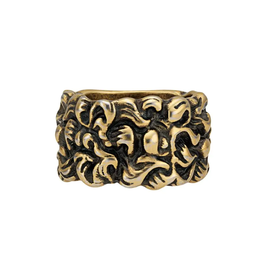 Gucci Lionhead Mane Ring in Antique Gold