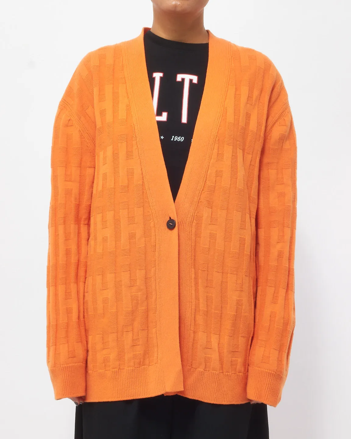 Hermès Orange Wool Logo Cardigan - 40