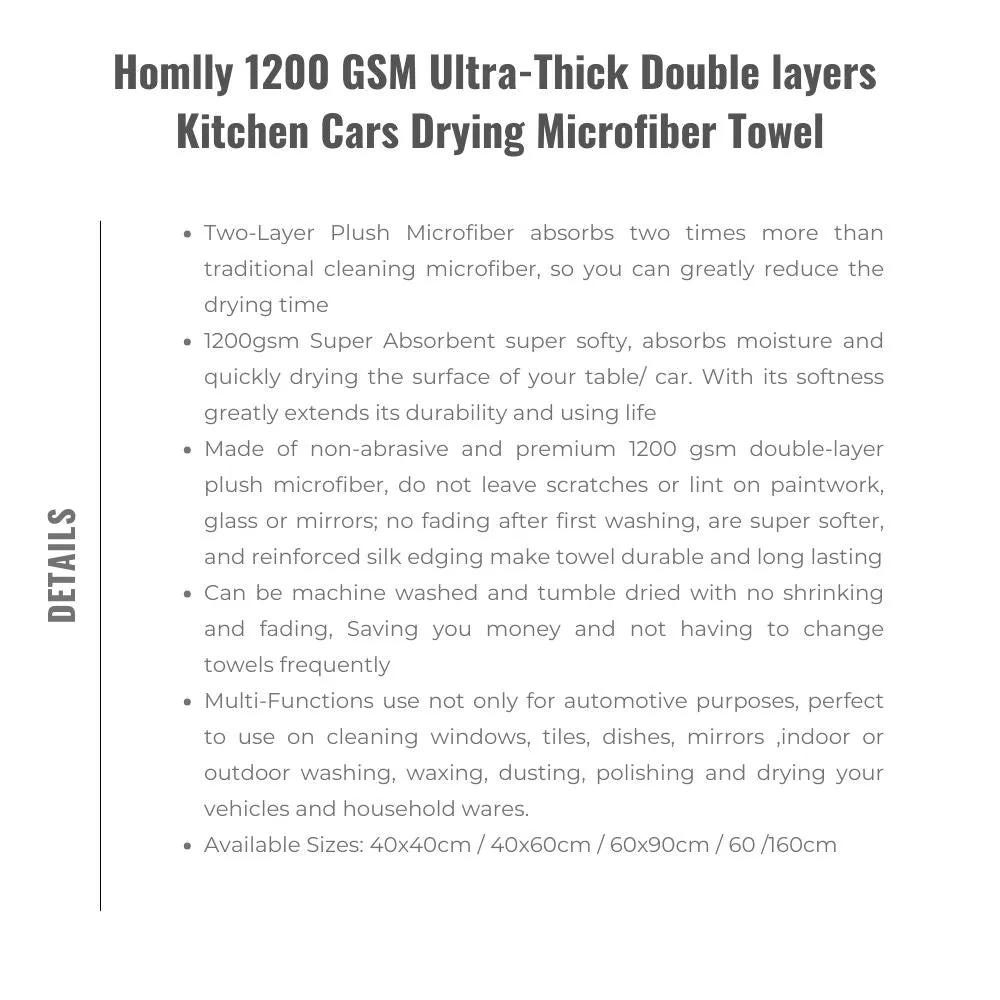 Homlly 1200 GSM Ultra-Thick Double layers Kitchen Cars Drying Microfiber Towel