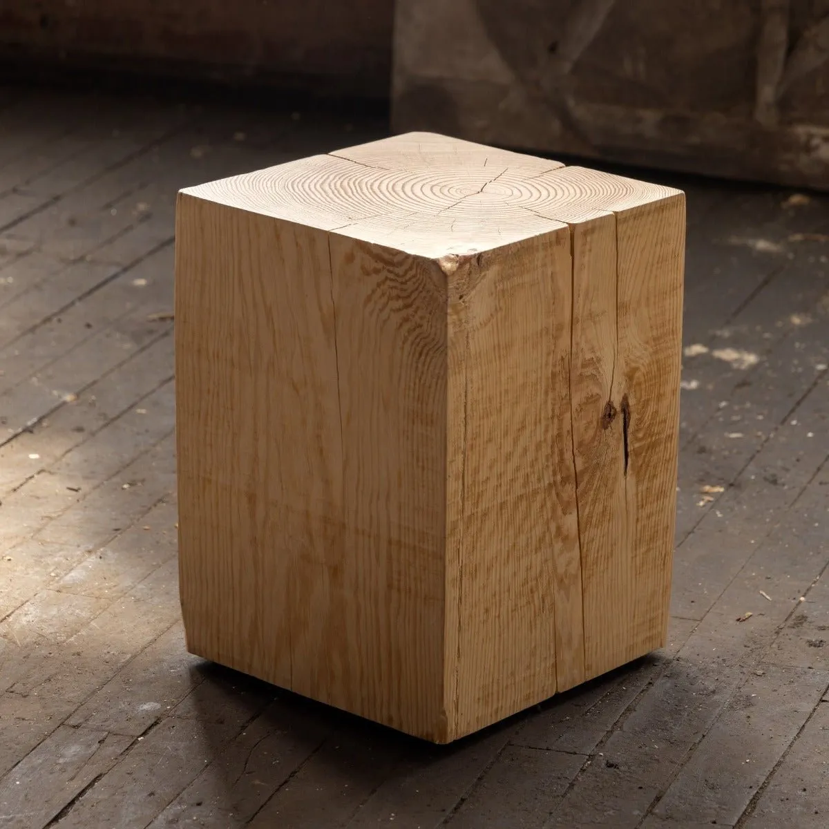 Hyo Table Natural | Pine Wood Cube Side Table