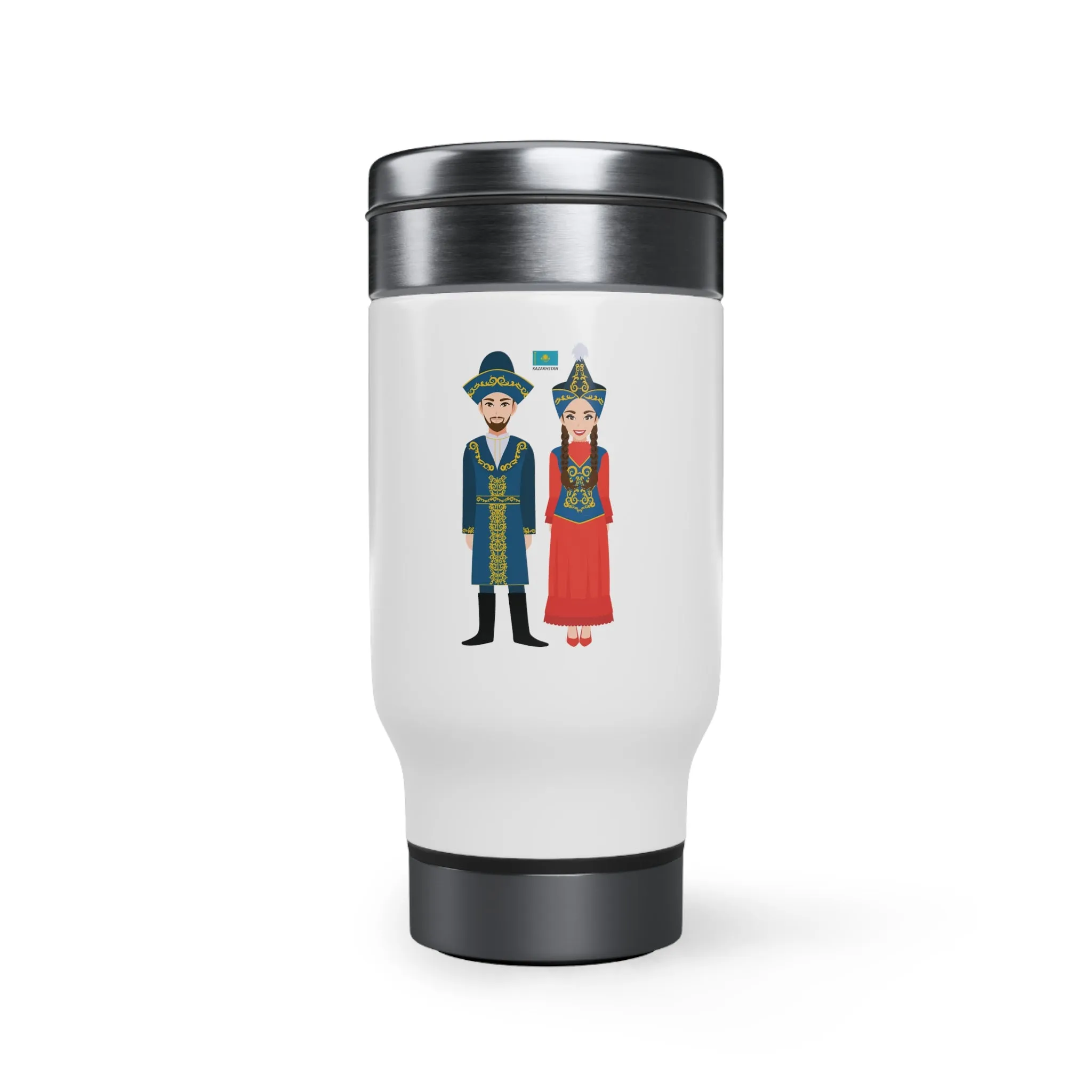 Kazakhstan Stainless Steel Travel Mug with Handle, 14oz