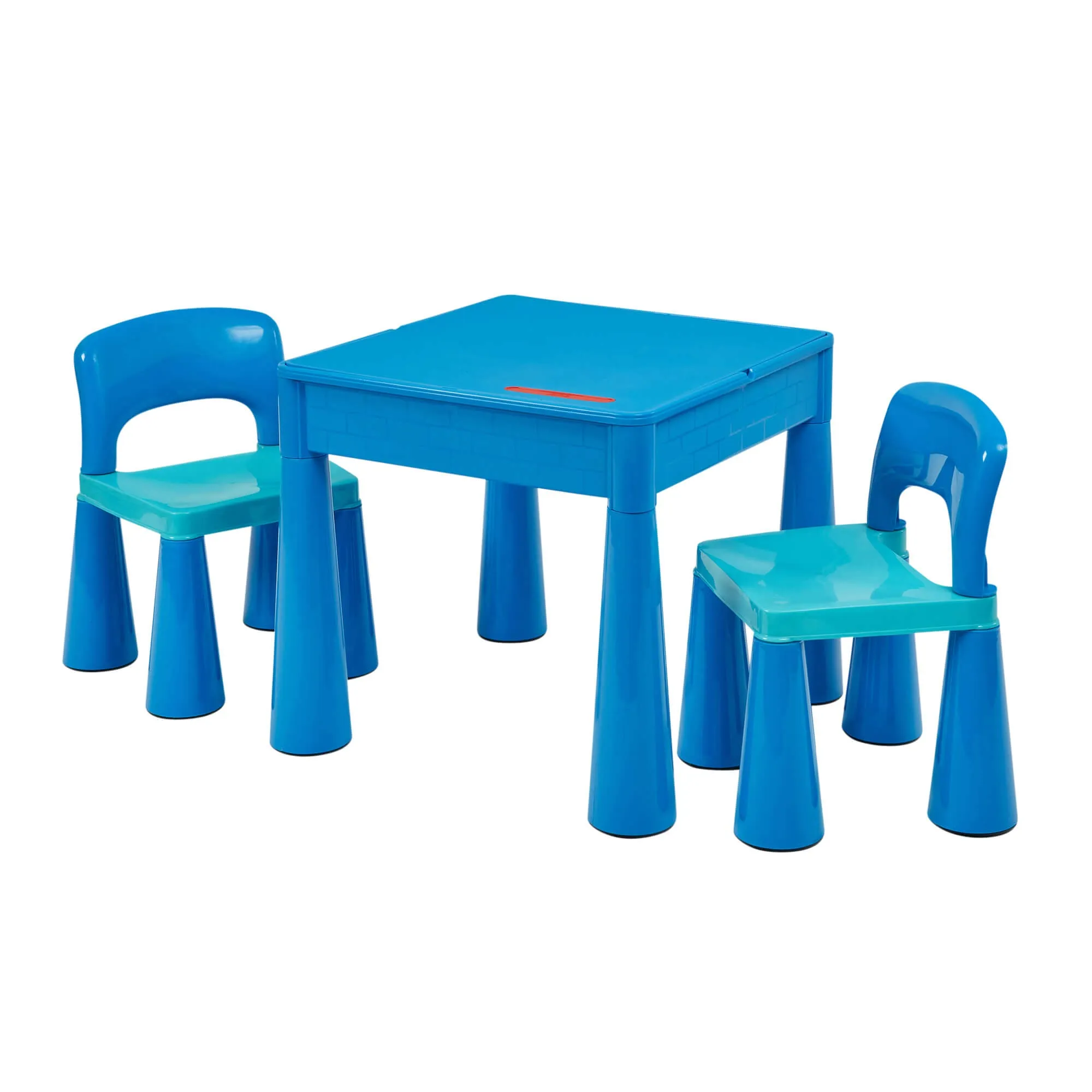 Kid's Indoor | Outdoor 4-in-1 Plastic Table & 2 Chairs Set | Lego Board | Sand & Water Pit | Blues
