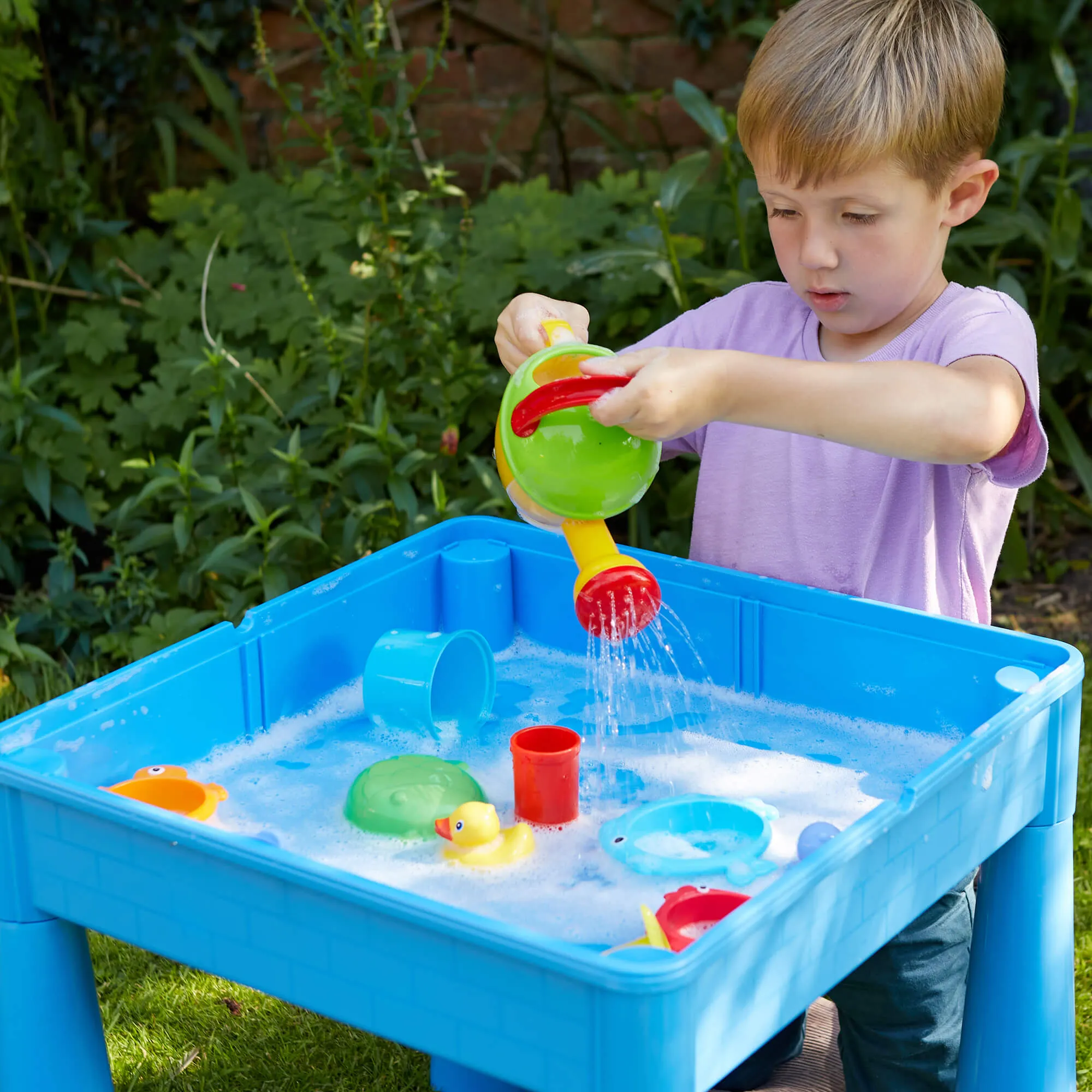 Kid's Indoor | Outdoor 4-in-1 Plastic Table & 2 Chairs Set | Lego Board | Sand & Water Pit | Blues
