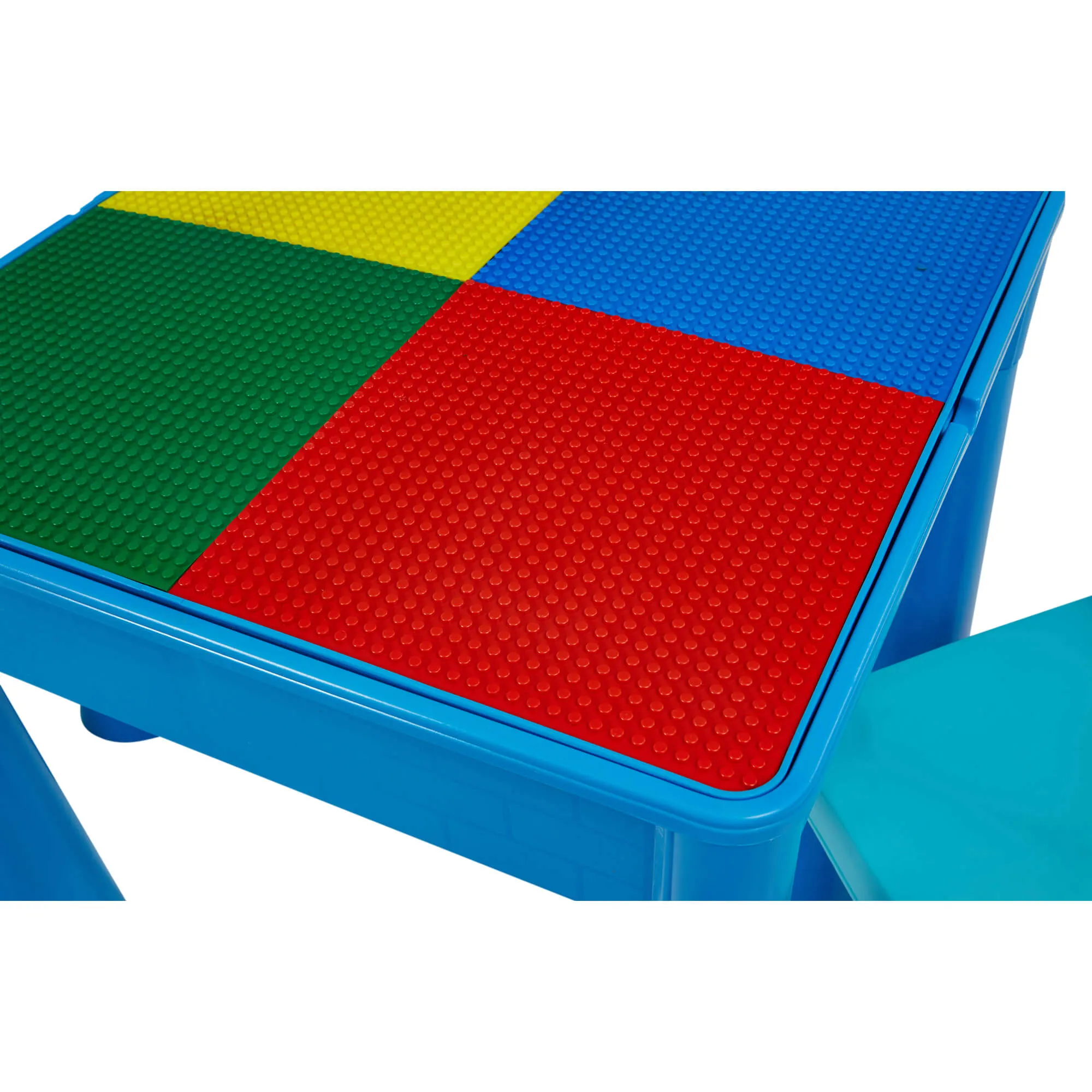 Kid's Indoor | Outdoor 4-in-1 Plastic Table & 2 Chairs Set | Lego Board | Sand & Water Pit | Blues