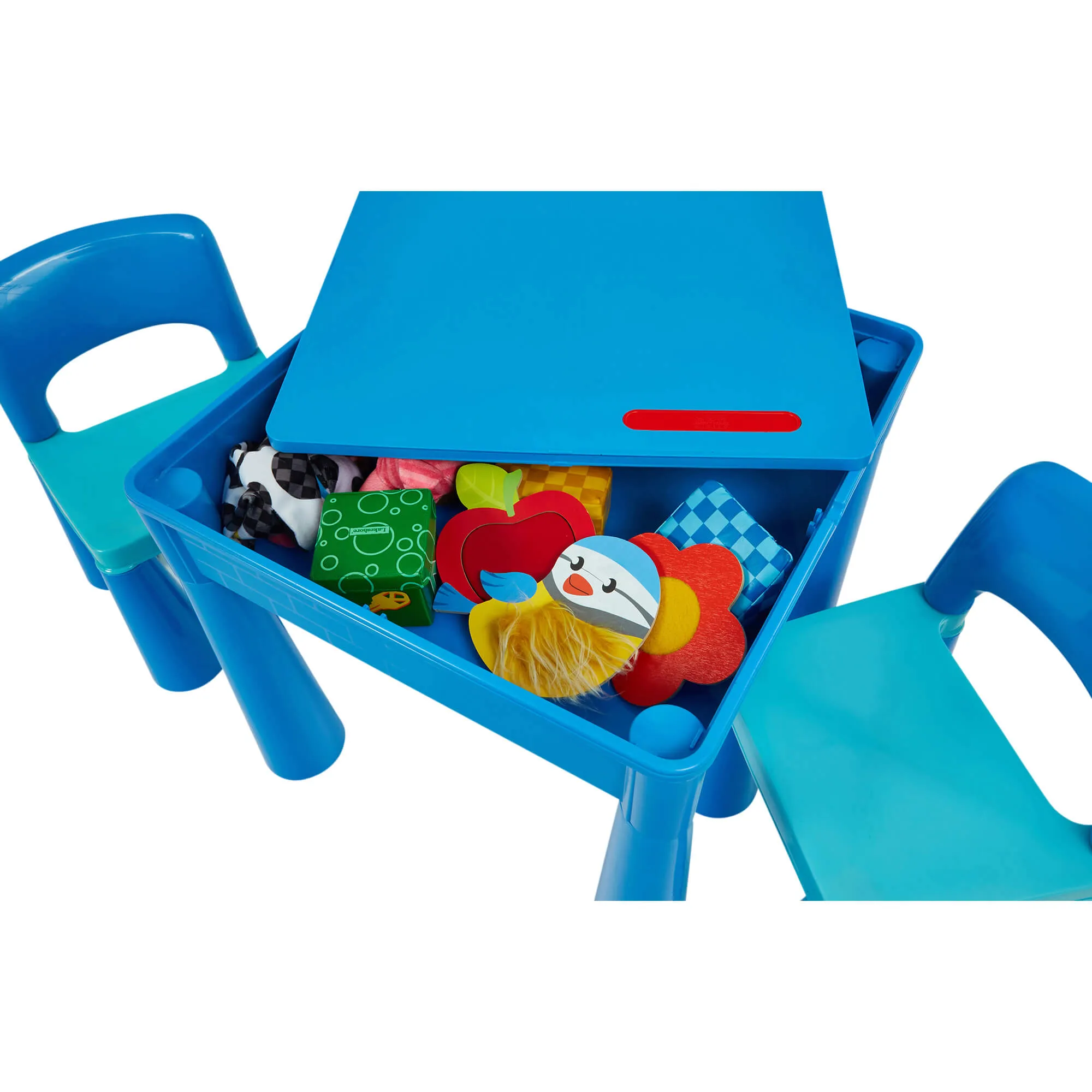 Kid's Indoor | Outdoor 4-in-1 Plastic Table & 2 Chairs Set | Lego Board | Sand & Water Pit | Blues