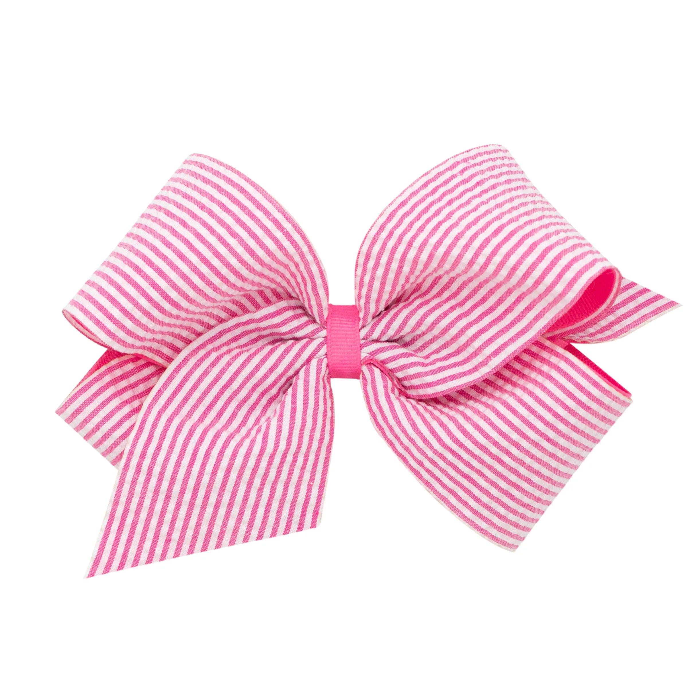 King Seersucker Overlay Grosgrain Hair Bow on Clippie