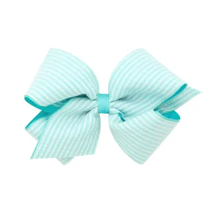 King Seersucker Overlay Grosgrain Hair Bow on Clippie