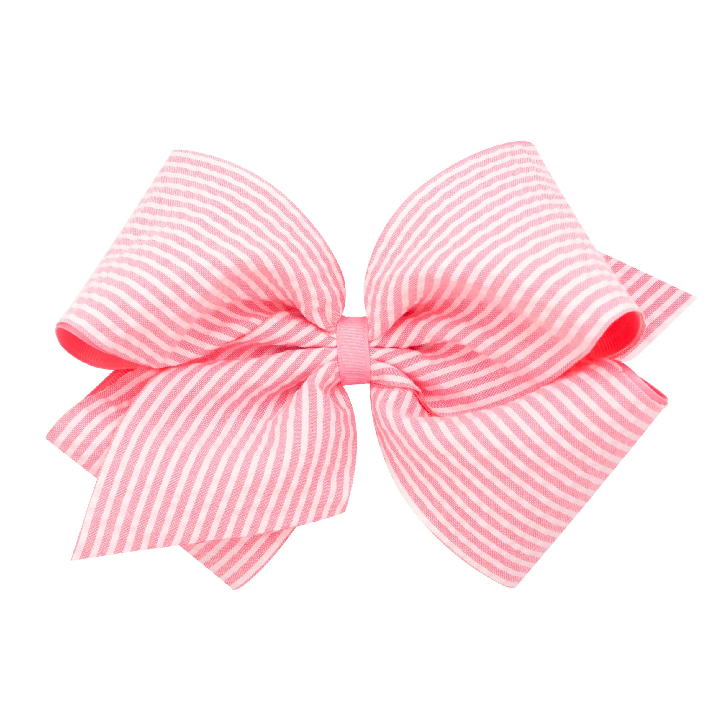 King Seersucker Overlay Grosgrain Hair Bow on Clippie