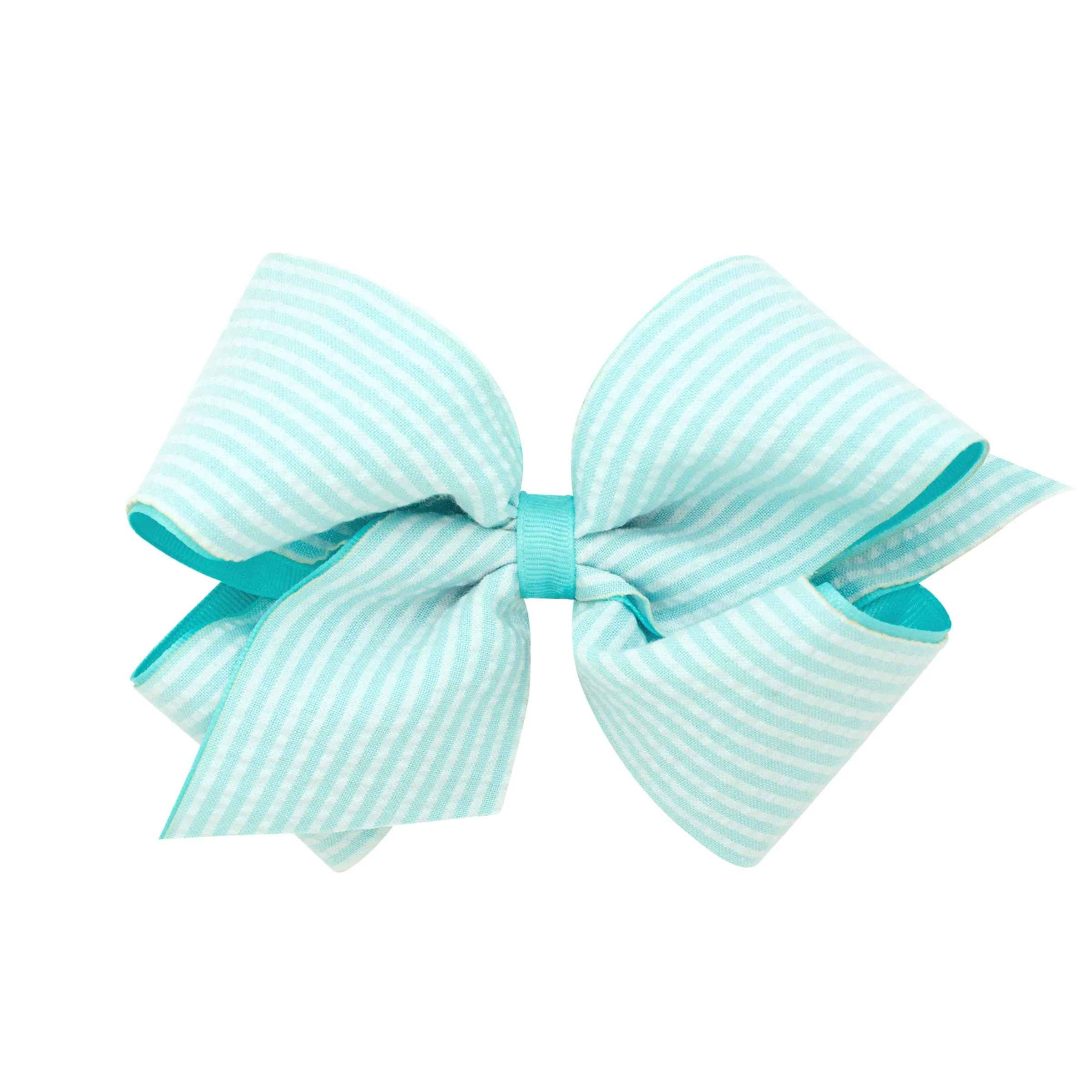 King Seersucker Overlay Grosgrain Hair Bow on Clippie