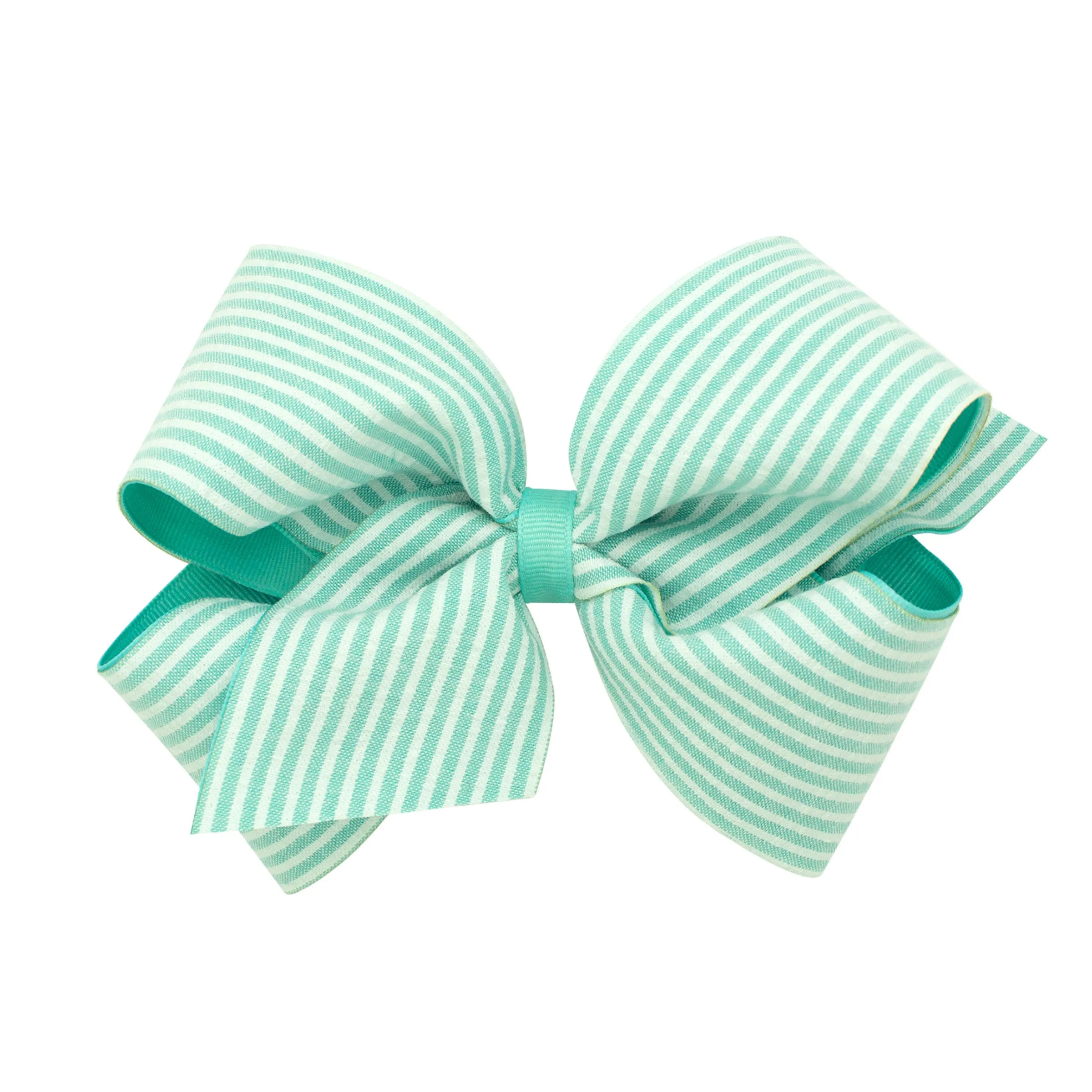 King Seersucker Overlay Grosgrain Hair Bow on Clippie