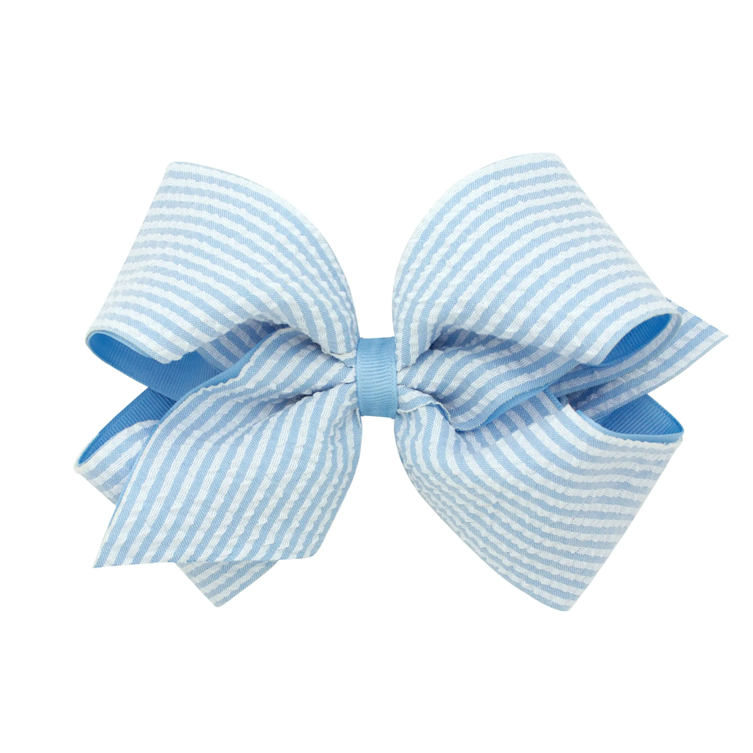 King Seersucker Overlay Grosgrain Hair Bow on Clippie