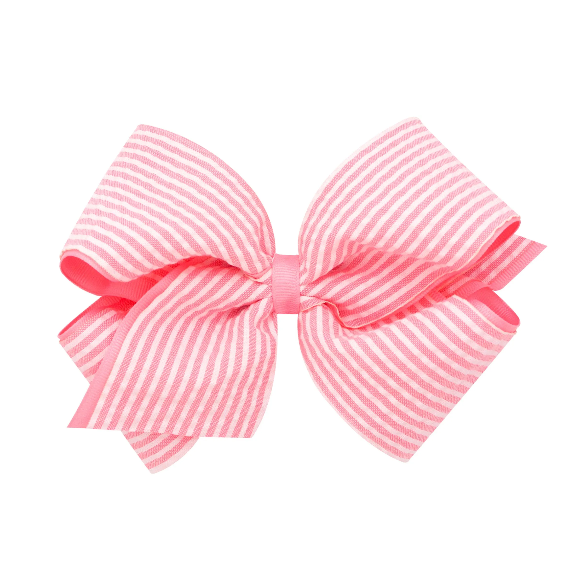 King Seersucker Overlay Grosgrain Hair Bow on Clippie