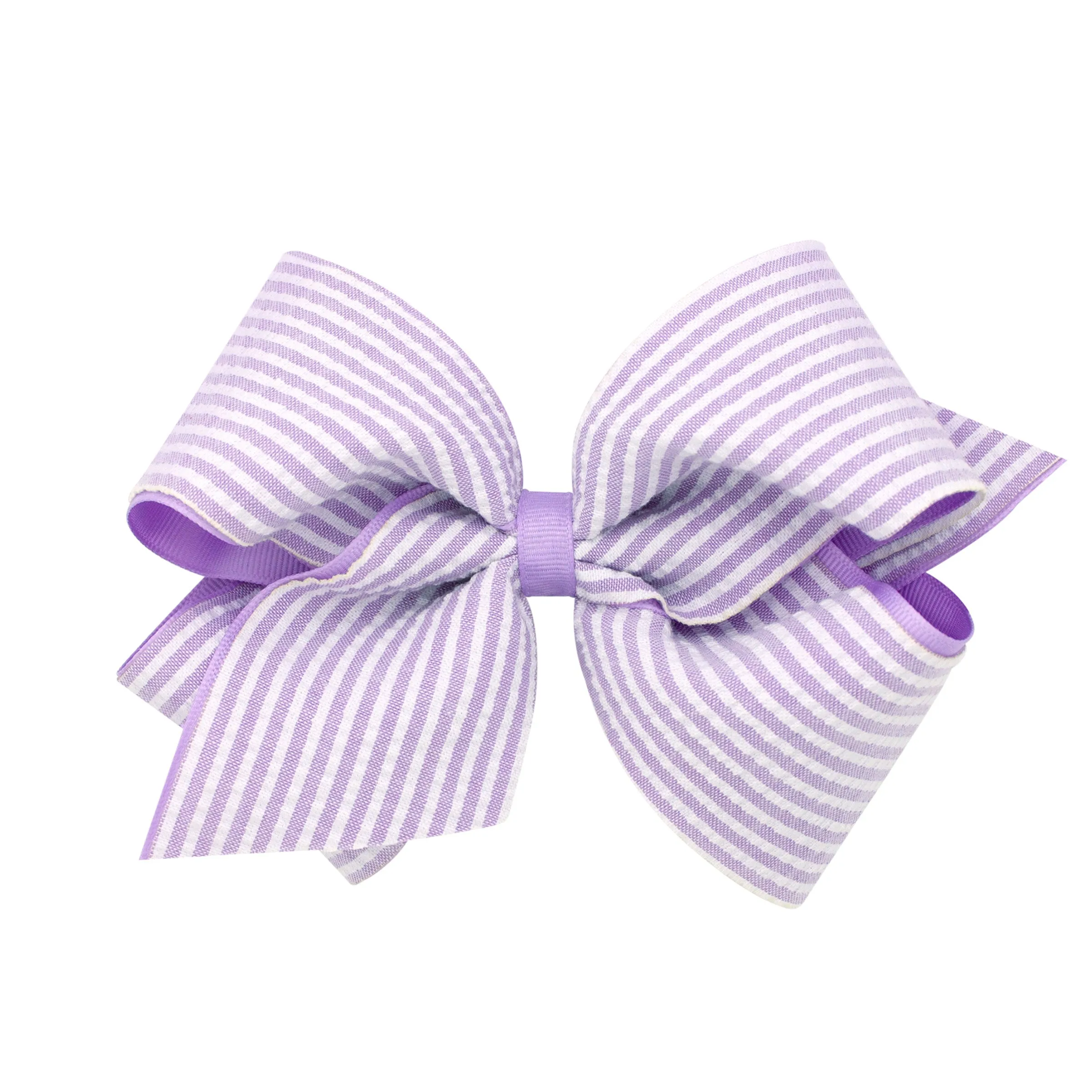 King Seersucker Overlay Grosgrain Hair Bow on Clippie