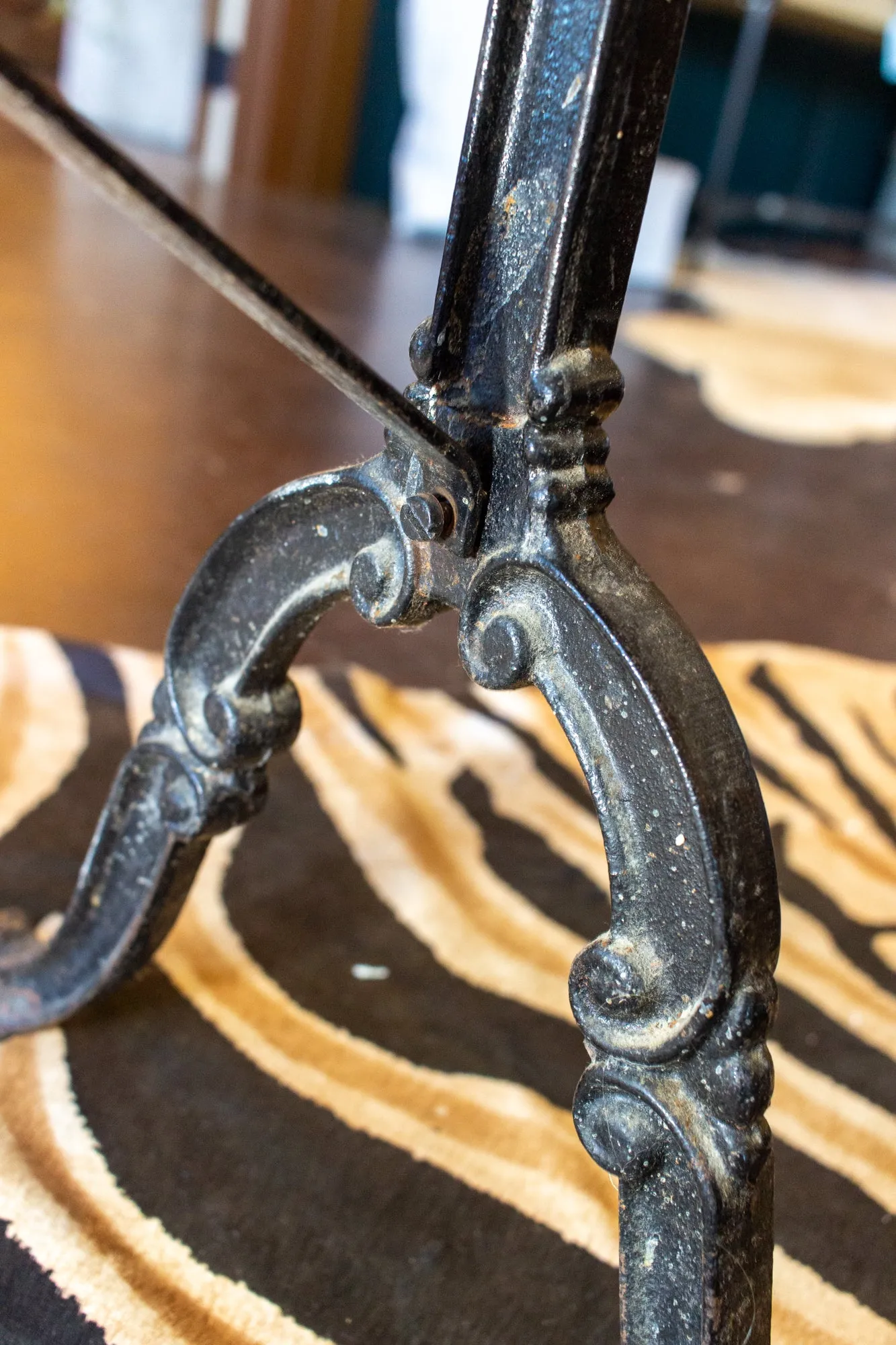Large Antique French Iron Bistro and Garden Table with Marble Top