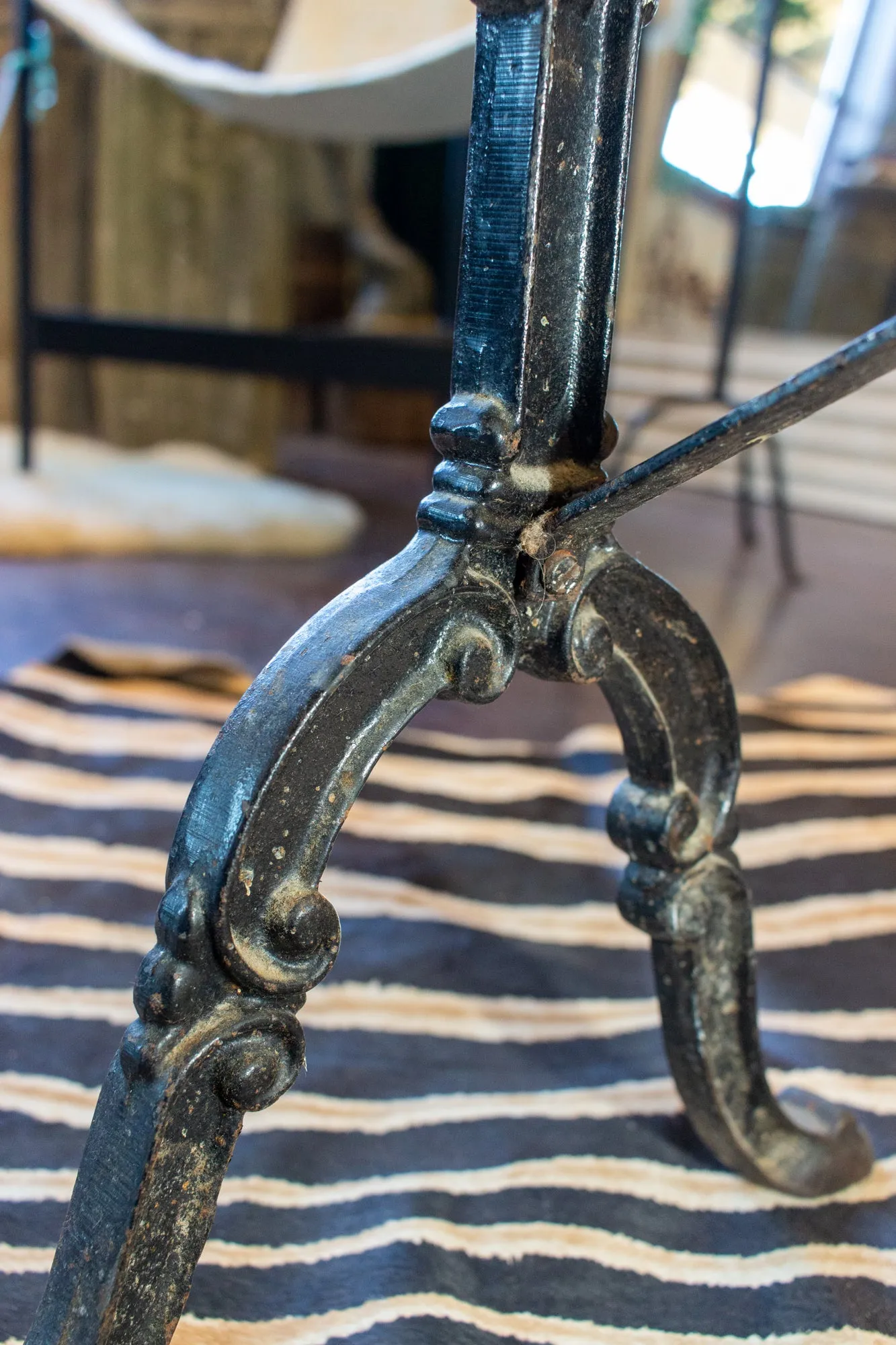 Large Antique French Iron Bistro and Garden Table with Marble Top