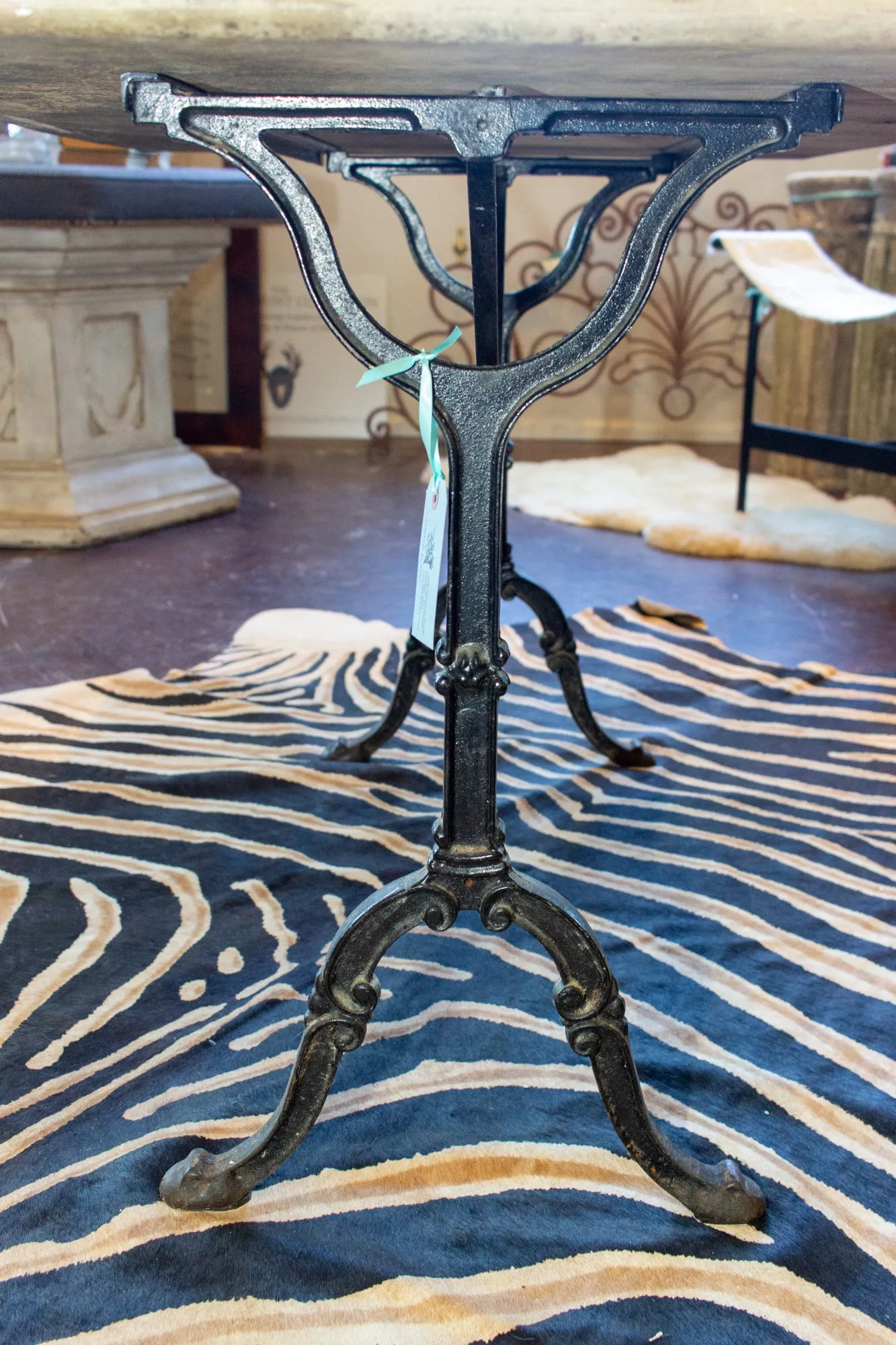 Large Antique French Iron Bistro and Garden Table with Marble Top