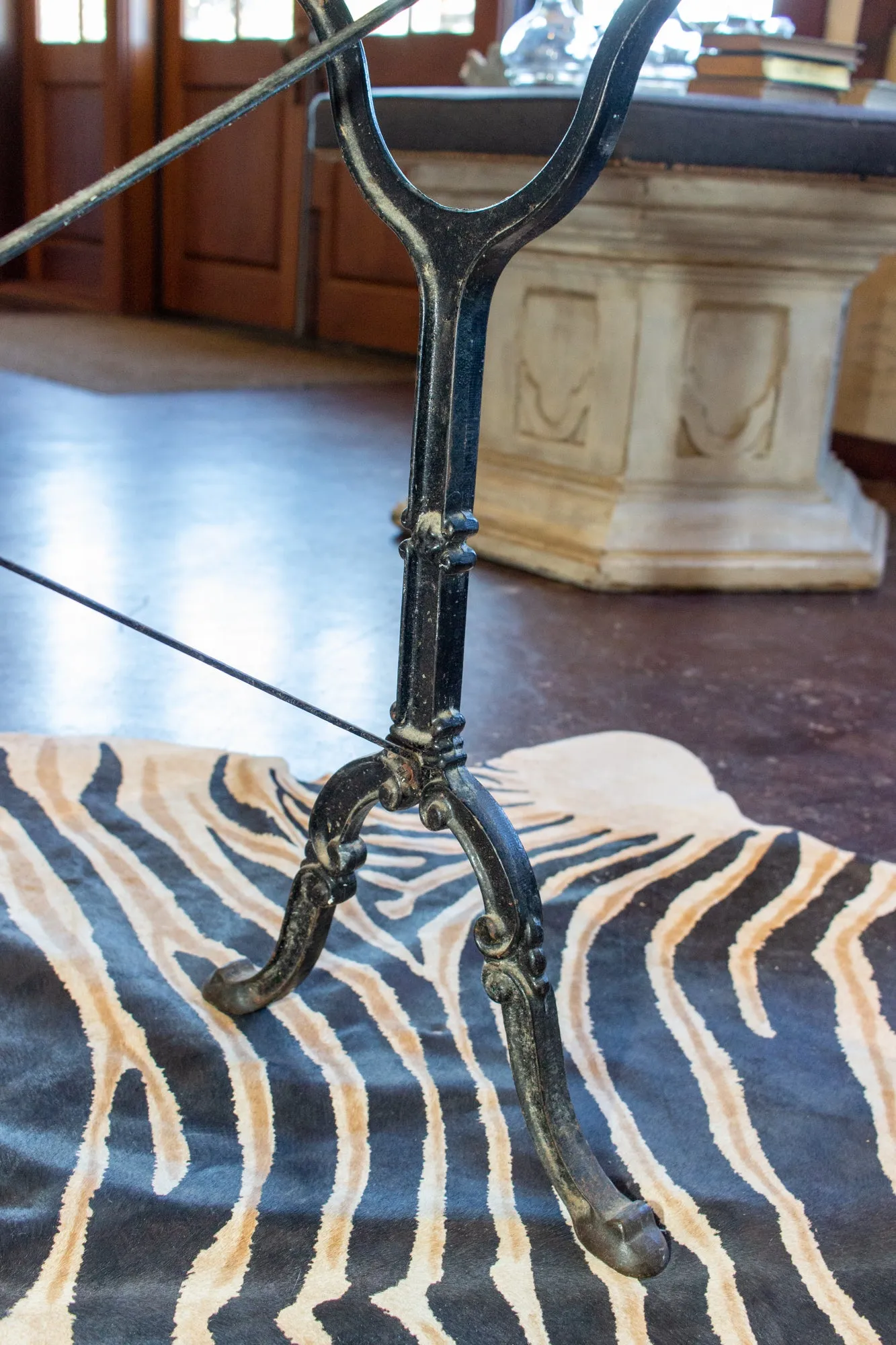Large Antique French Iron Bistro and Garden Table with Marble Top