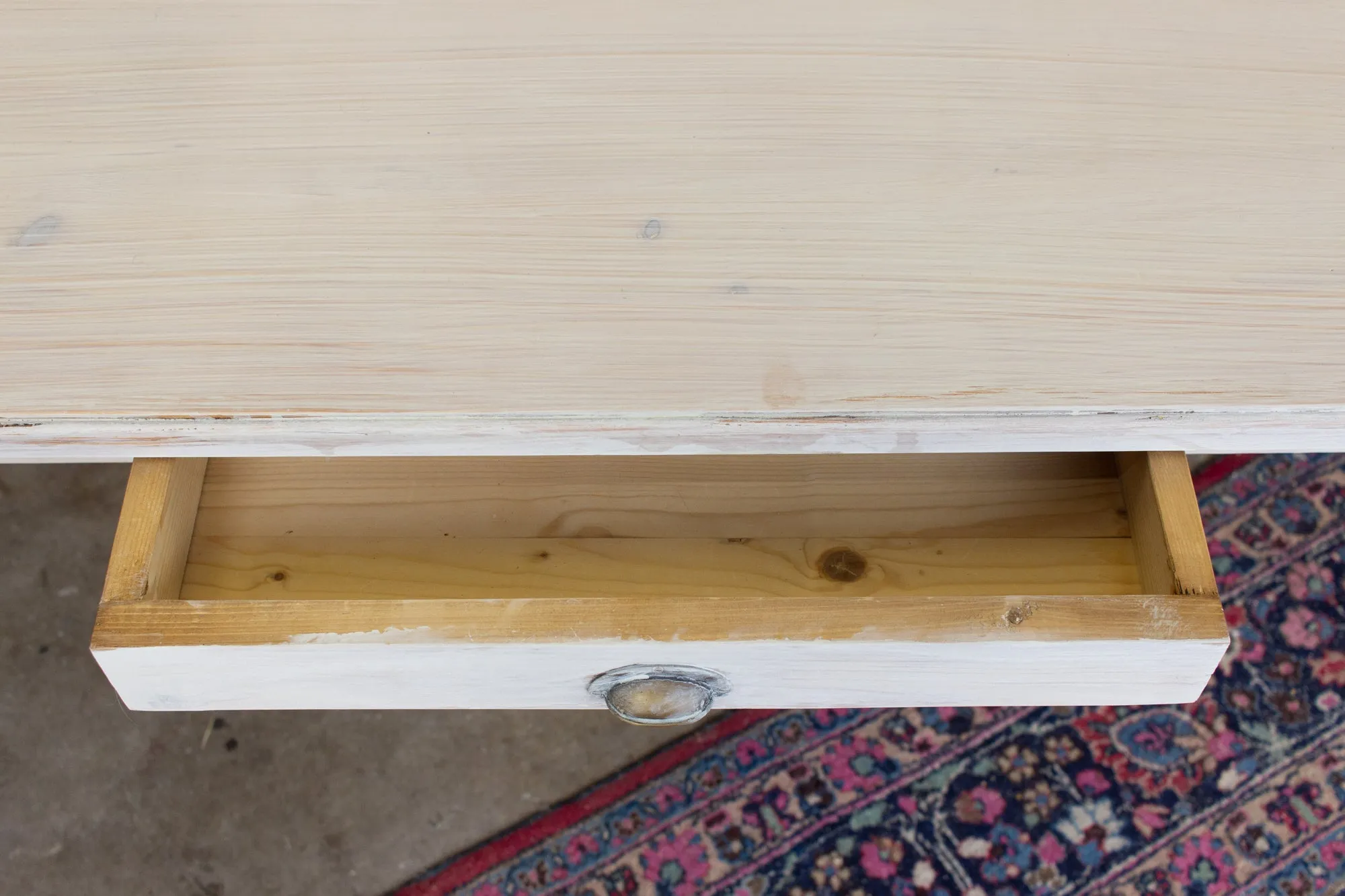 Large Pine Farm Table and Worktable with Drawer in Whitewash Painted Finish