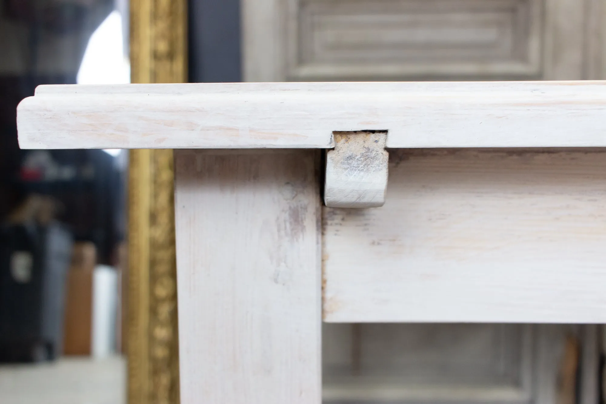 Large Pine Farm Table and Worktable with Drawer in Whitewash Painted Finish
