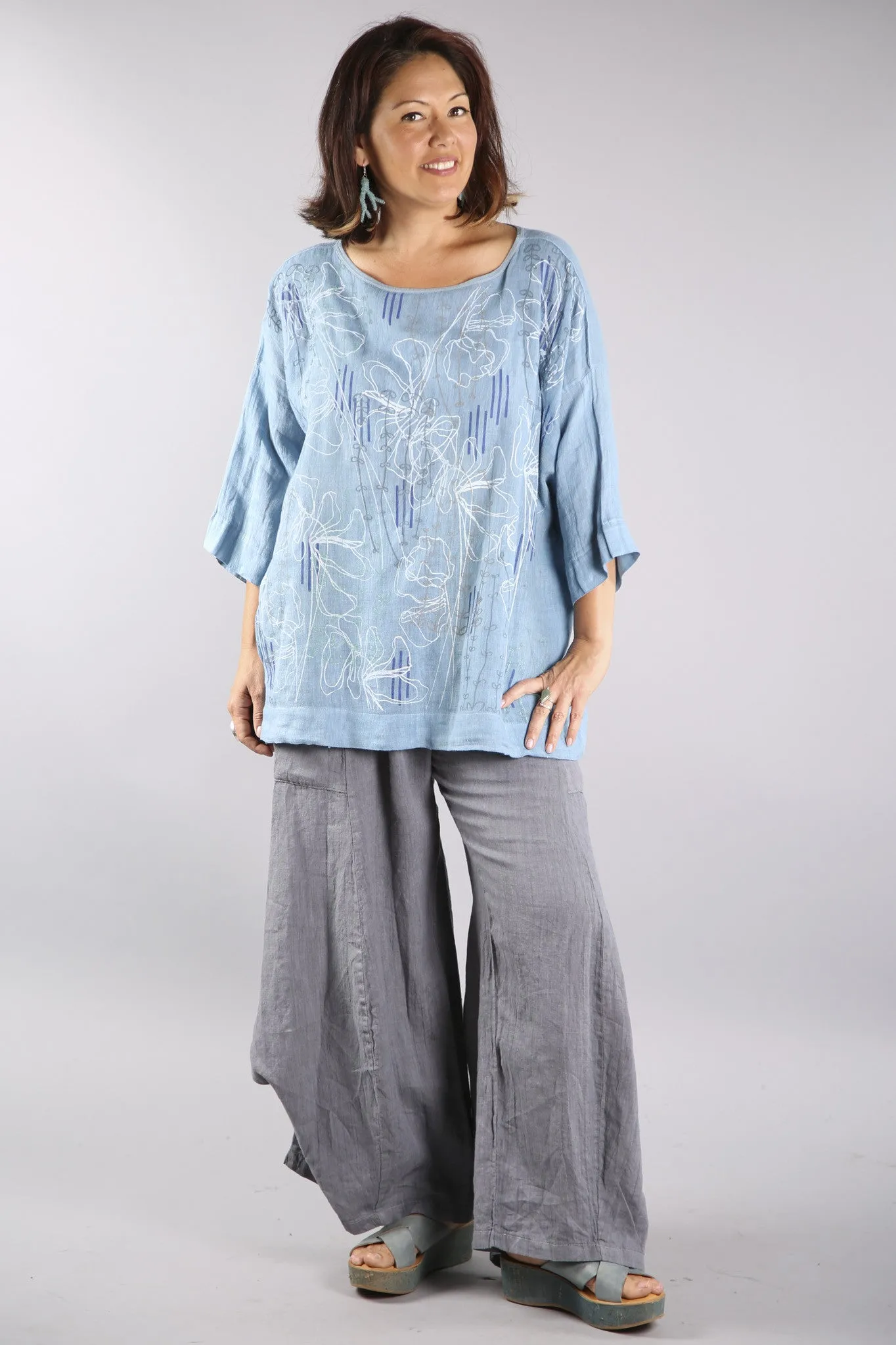 Linen Billow Pant River Blue-3243A