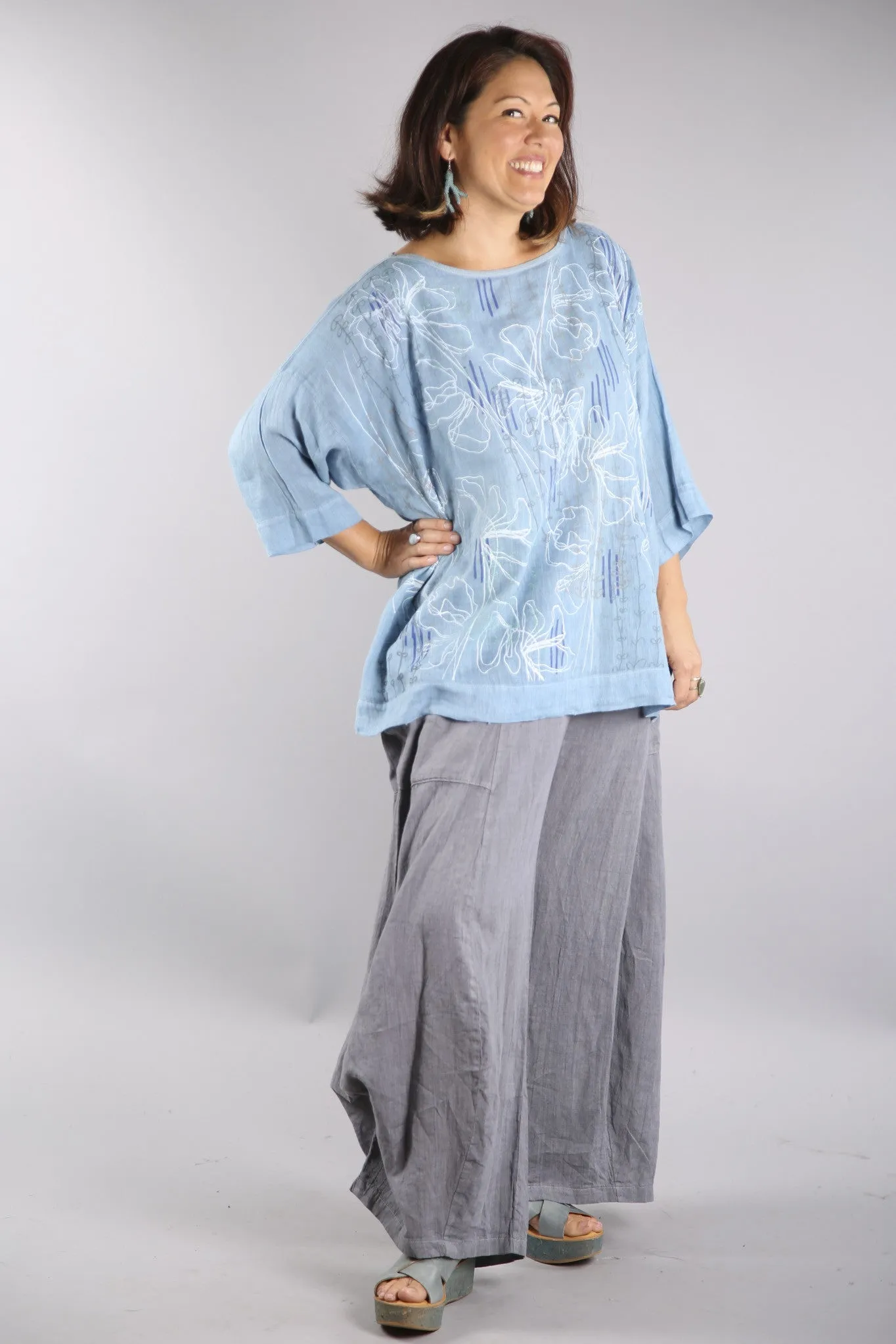 Linen Billow Pant River Blue-3243A