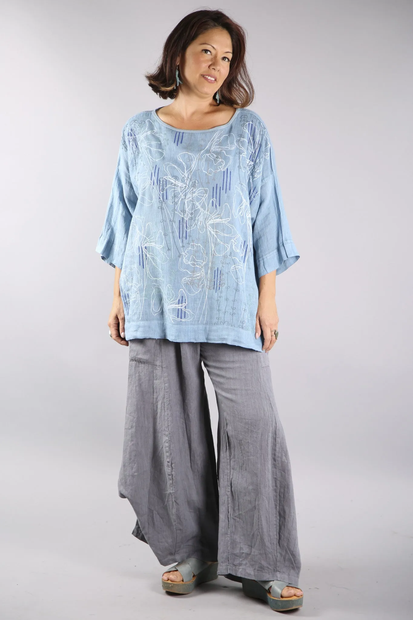 Linen Billow Pant River Blue-3243A