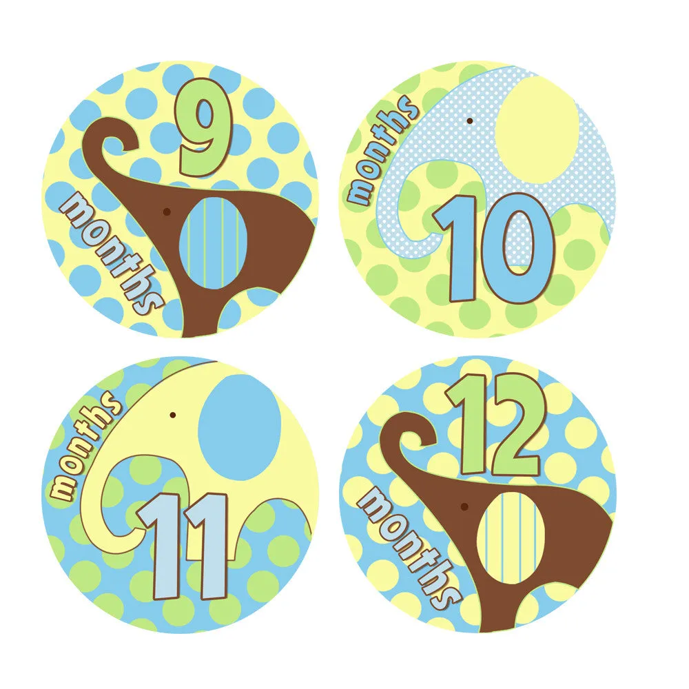 Little Elephants Baby Month Stickers