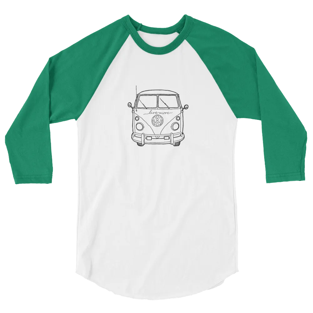 Live More Travel Bus 3/4 sleeve raglan shirt