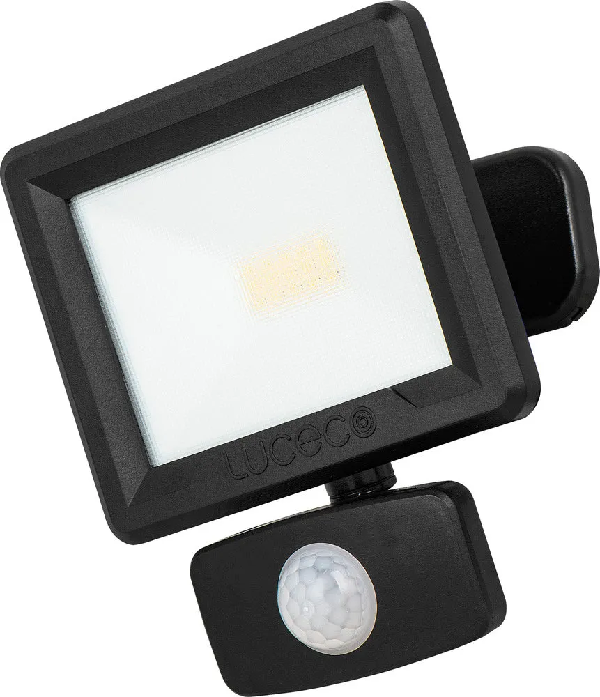 Luceco EFLD10B40P-06 10W Essence Security PIR Floodlight with Ball Joint 1m Cable - Dusk-Till-Dawn Override PIR - Black