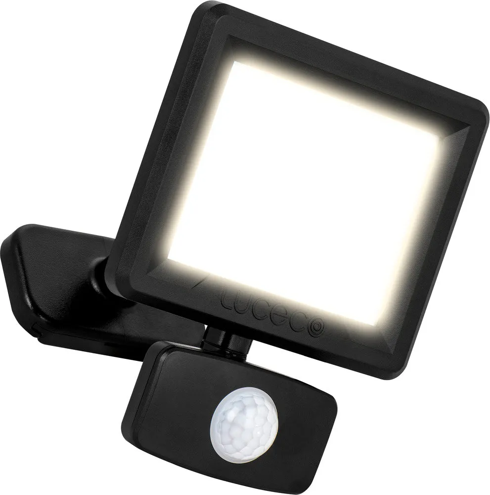 Luceco EFLD10B40P-06 10W Essence Security PIR Floodlight with Ball Joint 1m Cable - Dusk-Till-Dawn Override PIR - Black