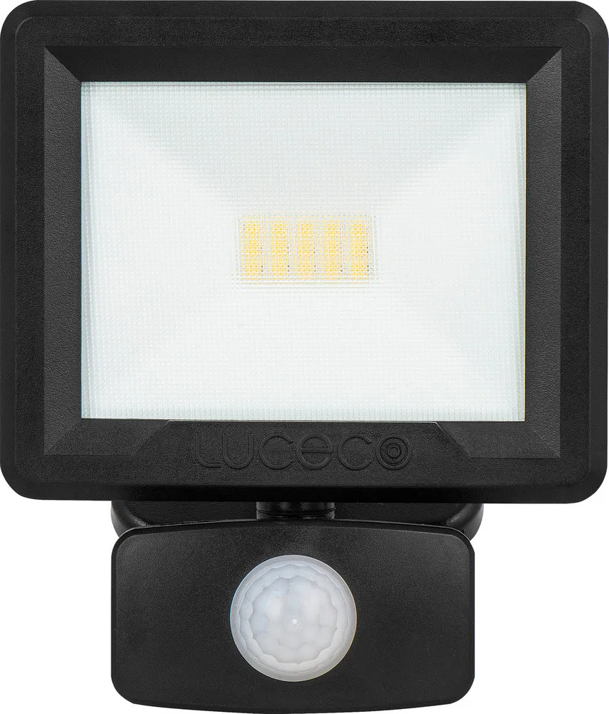 Luceco EFLD10B40P-06 10W Essence Security PIR Floodlight with Ball Joint 1m Cable - Dusk-Till-Dawn Override PIR - Black