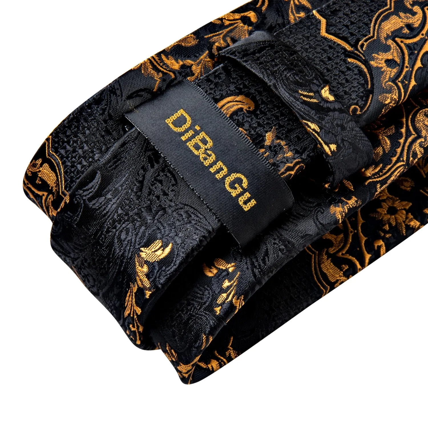 Luxury Black Gold Paisley Silk Ties For Men 8cm Men&#39;s Wedding Neck Tie Pocket Square Cufflinks Set Collar Pin Men&#39;s Gift