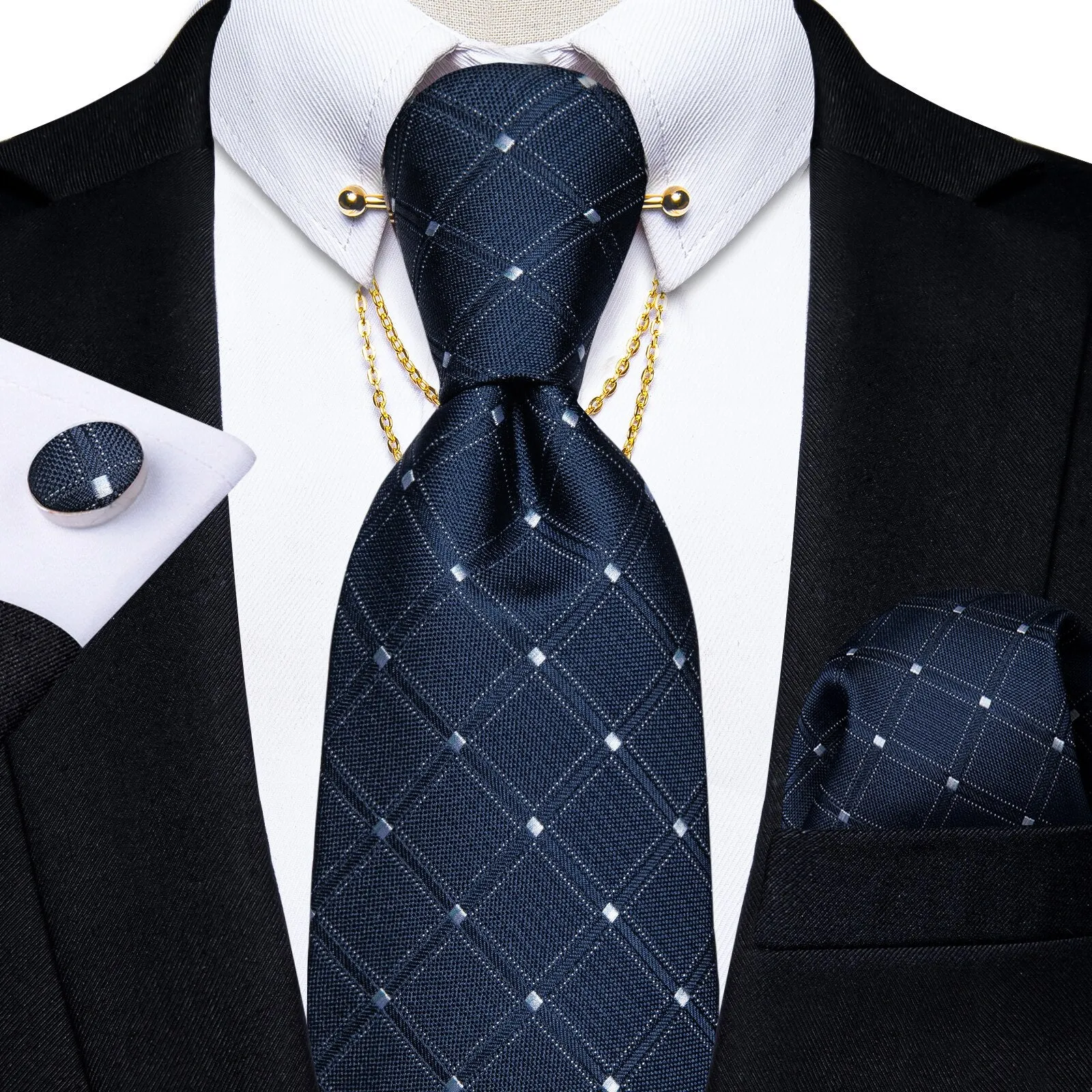 Luxury Black Gold Paisley Silk Ties For Men 8cm Men&#39;s Wedding Neck Tie Pocket Square Cufflinks Set Collar Pin Men&#39;s Gift