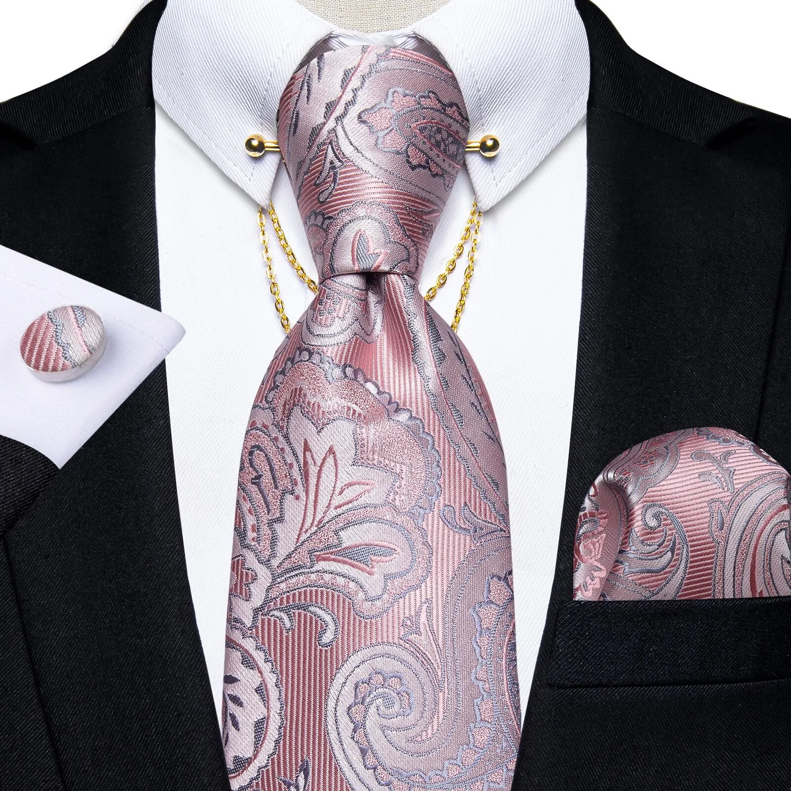 Luxury Black Gold Paisley Silk Ties For Men 8cm Men&#39;s Wedding Neck Tie Pocket Square Cufflinks Set Collar Pin Men&#39;s Gift