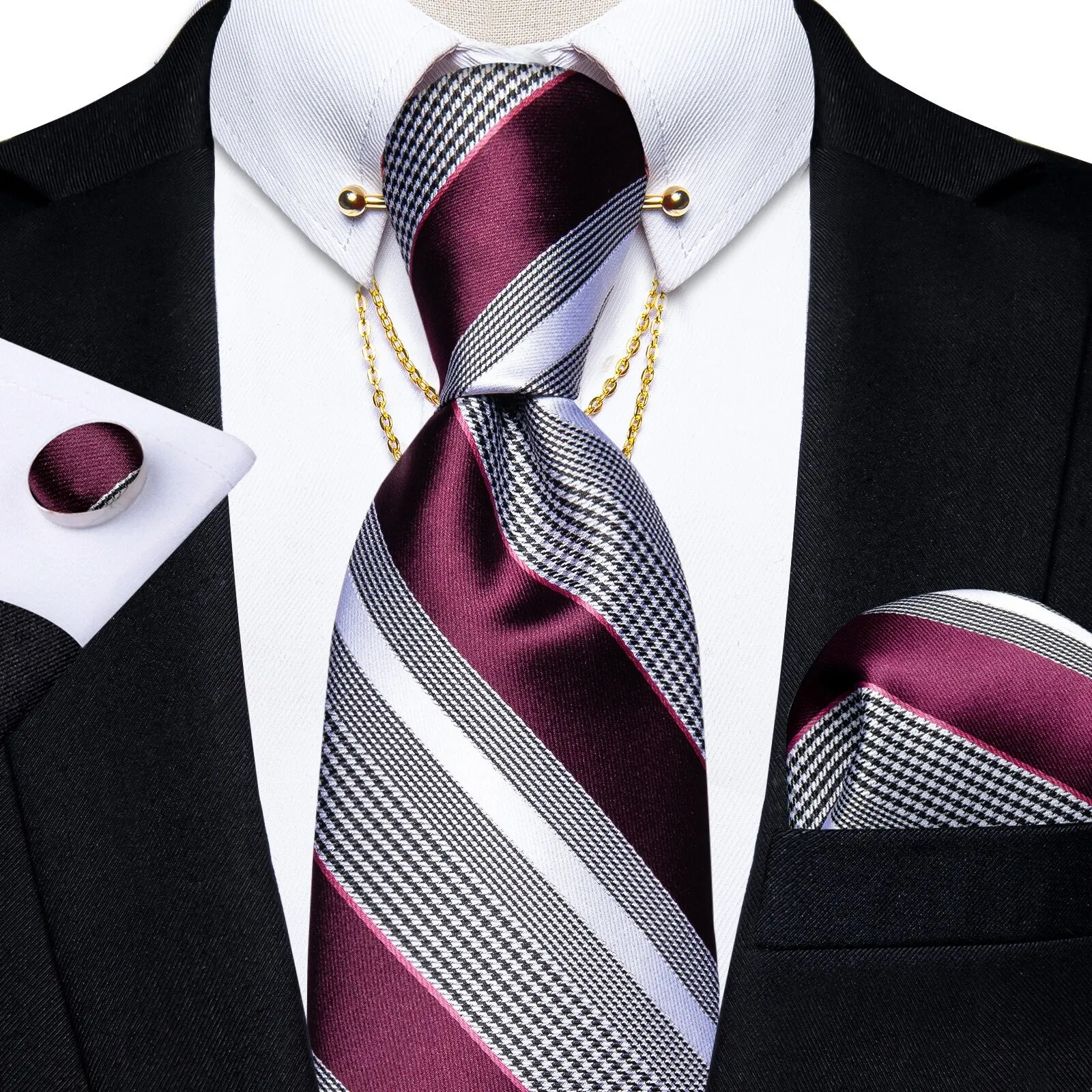 Luxury Black Gold Paisley Silk Ties For Men 8cm Men&#39;s Wedding Neck Tie Pocket Square Cufflinks Set Collar Pin Men&#39;s Gift