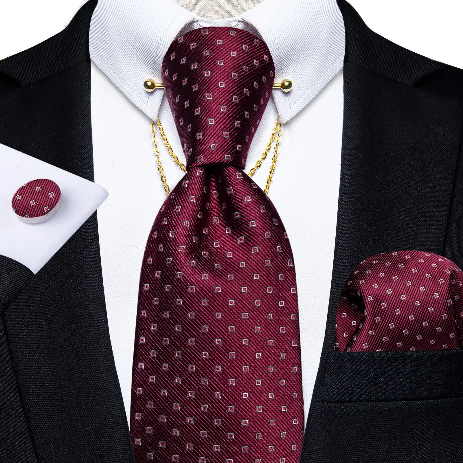 Luxury Black Gold Paisley Silk Ties For Men 8cm Men&#39;s Wedding Neck Tie Pocket Square Cufflinks Set Collar Pin Men&#39;s Gift
