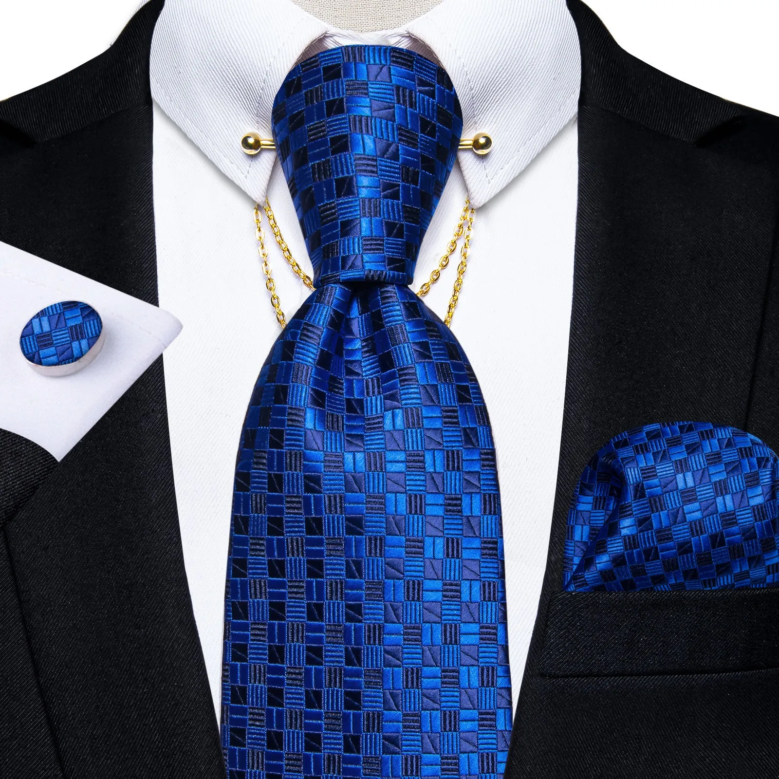 Luxury Black Gold Paisley Silk Ties For Men 8cm Men&#39;s Wedding Neck Tie Pocket Square Cufflinks Set Collar Pin Men&#39;s Gift